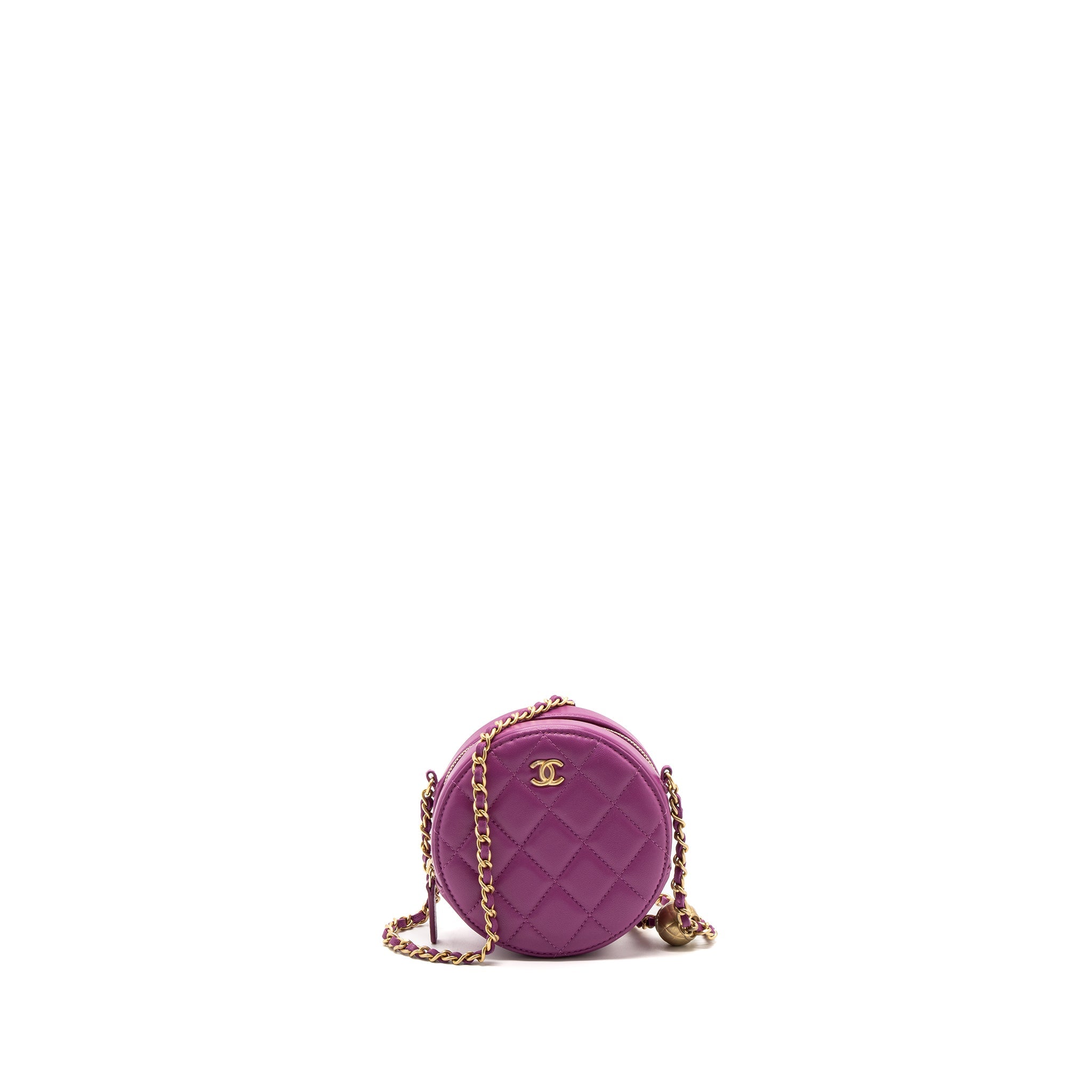 Chanel pearl crush mini round clutch with chain Lambskin purple