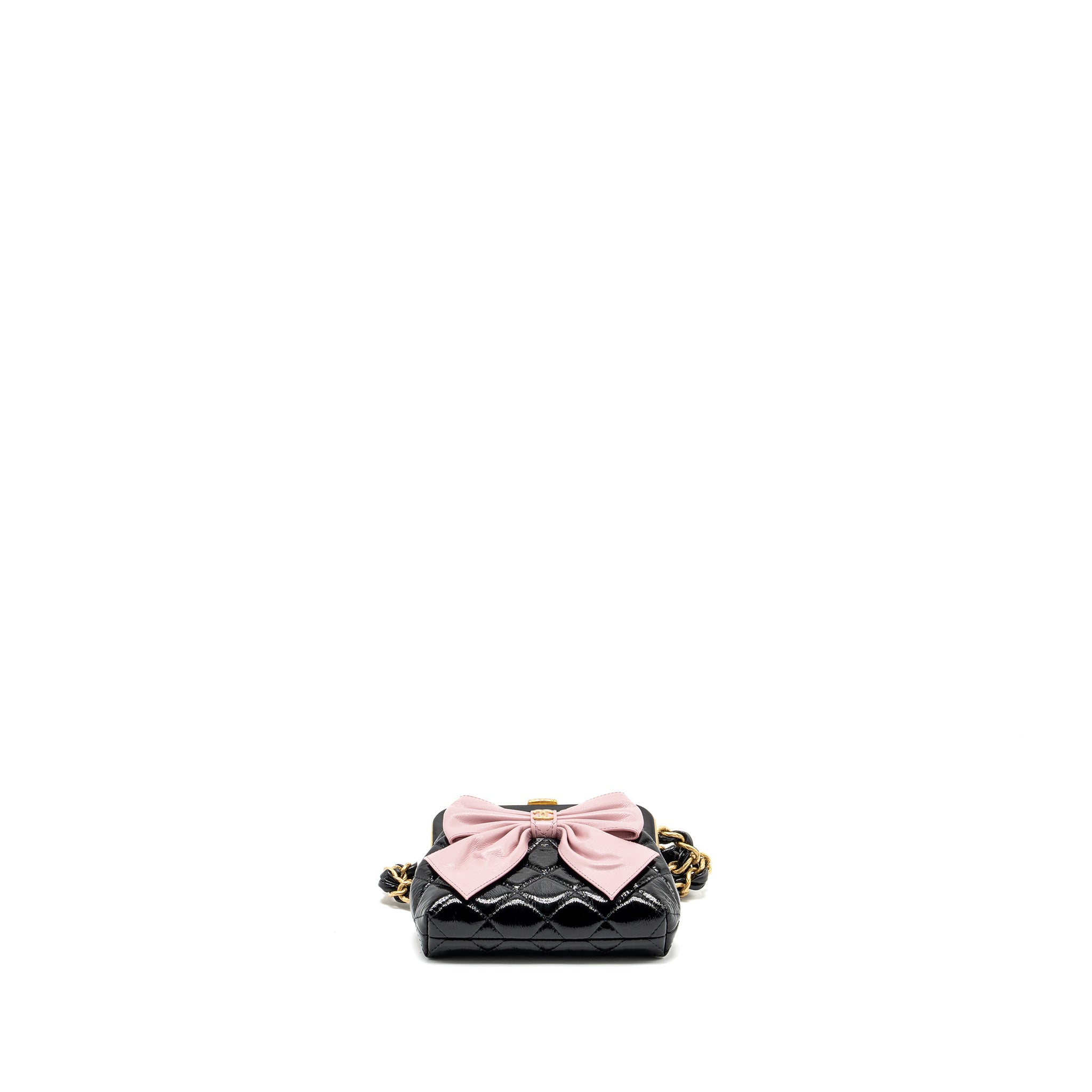 Chanel 24a Bowknot Clutch with Chain Patent Crumpled Lambskin/Shiny Lambskin Black/Pink  (Microchip)