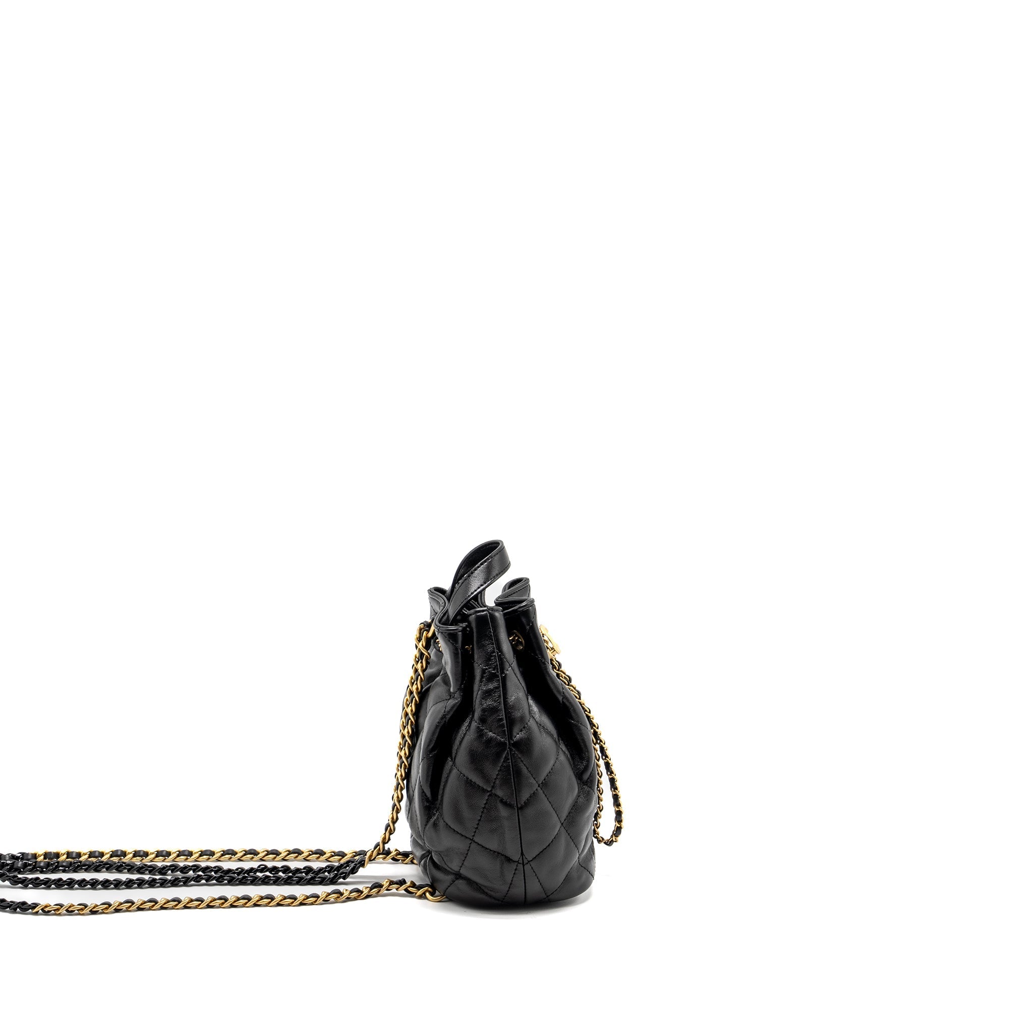 Chanel 22S Candy Chains Mini Bucket Backpack Lambskin Black  (Microchip)