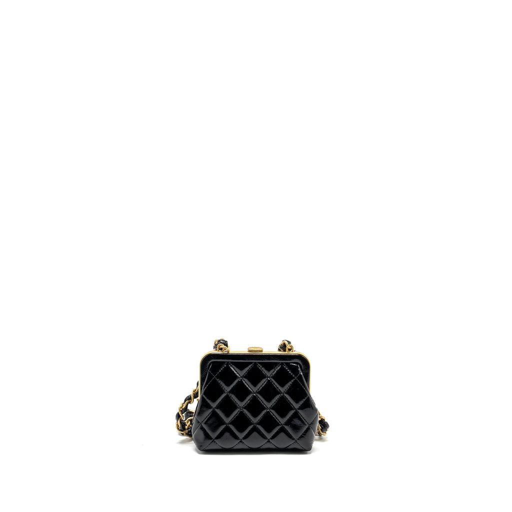 Chanel 24a Bowknot Clutch with Chain Patent Crumpled Lambskin/Shiny Lambskin Black/Pink  (Microchip)