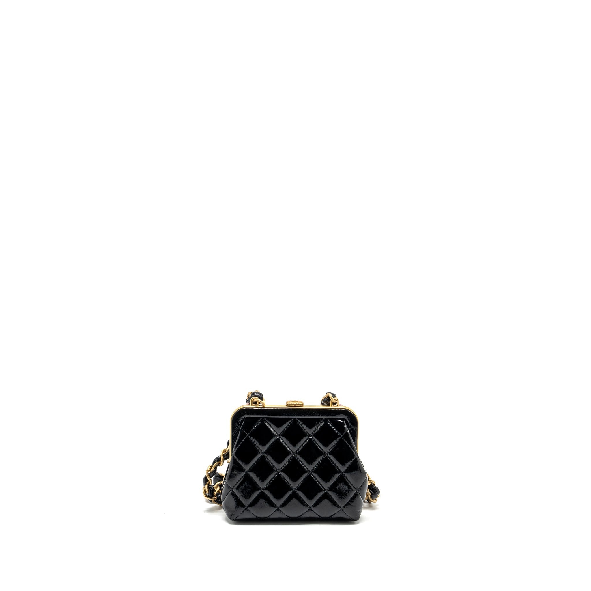 Chanel 24a Bowknot Clutch with Chain Patent Crumpled Lambskin/Shiny Lambskin Black/Pink  (Microchip)