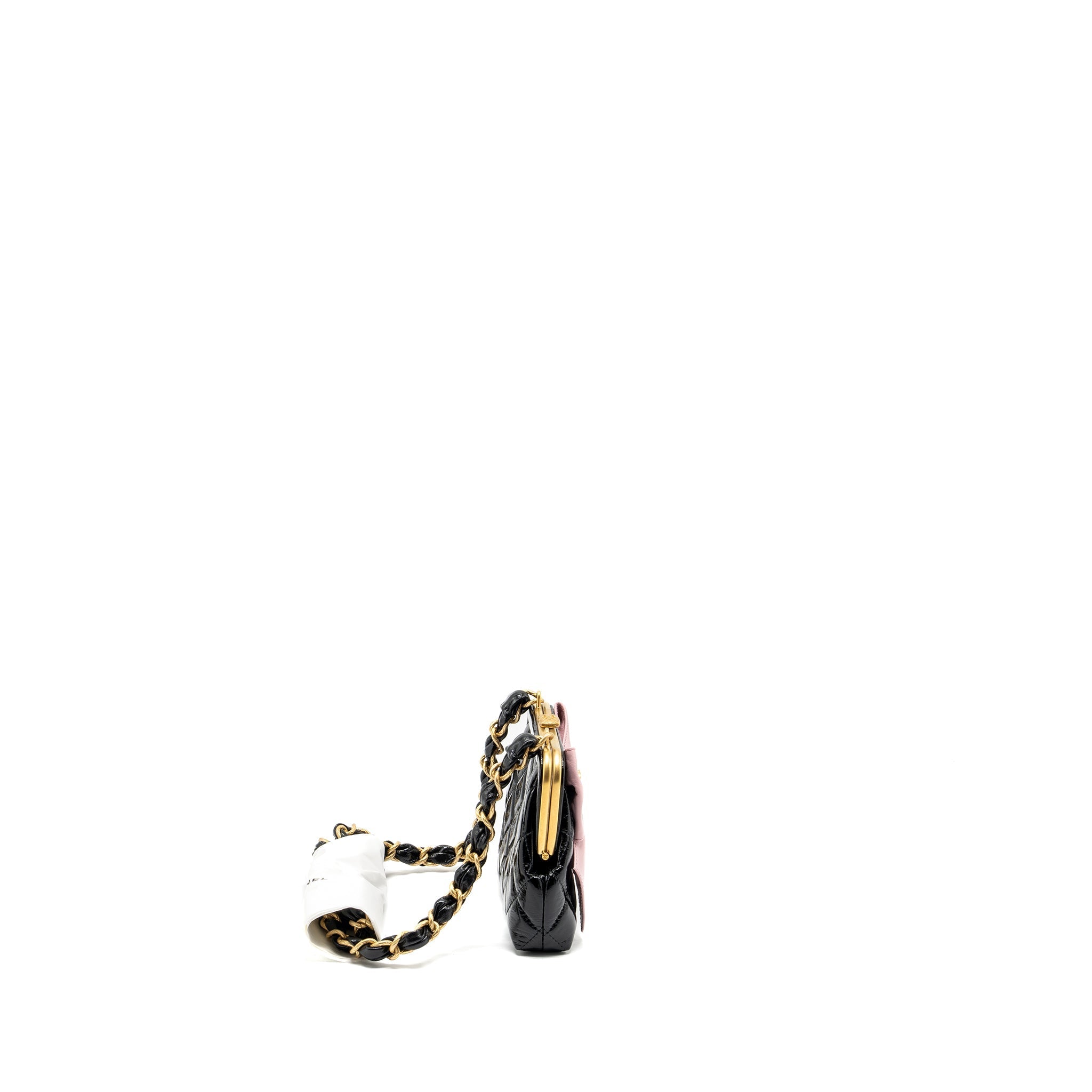 Chanel 24a Bowknot Clutch with Chain Patent Crumpled Lambskin/Shiny Lambskin Black/Pink  (Microchip)