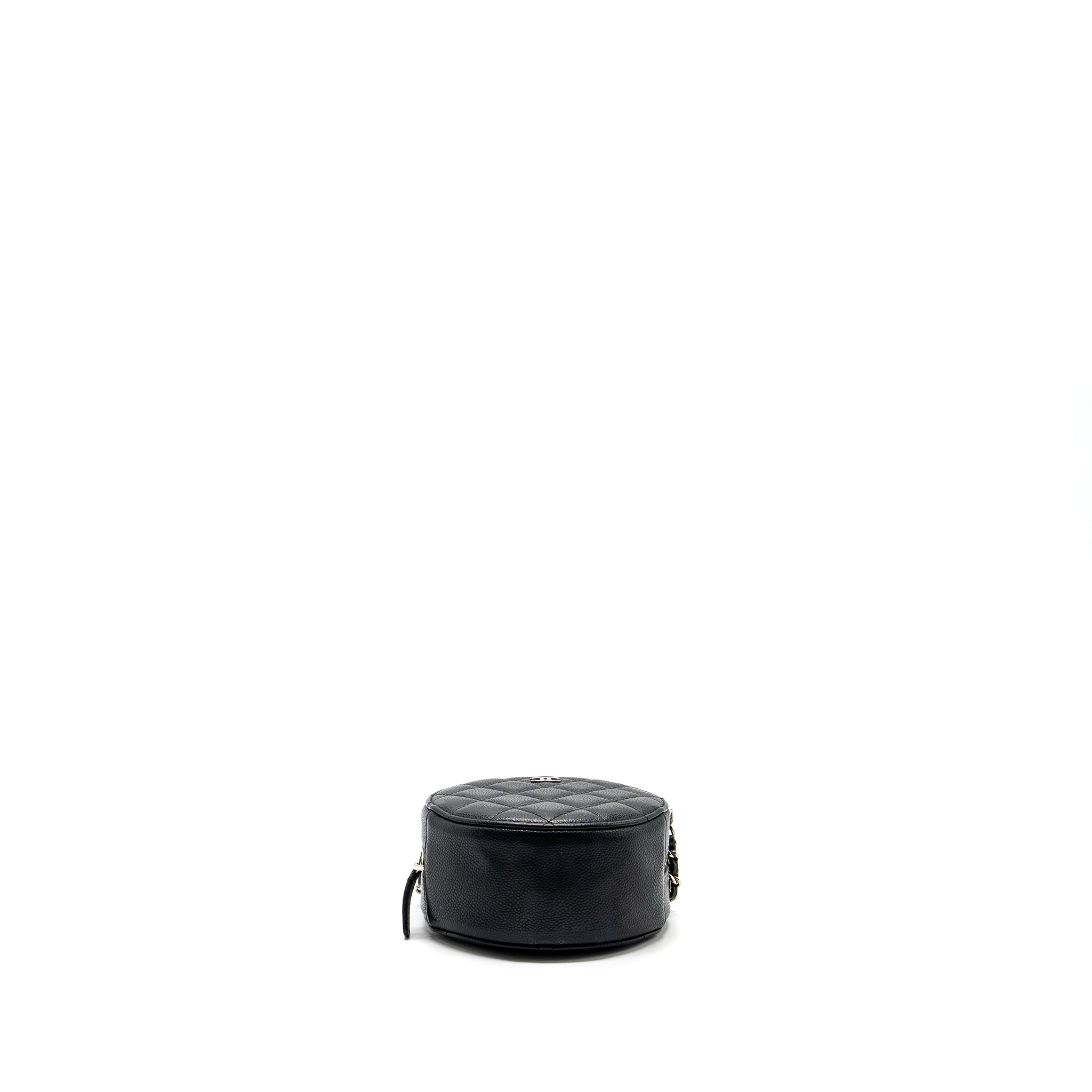 Chanel round sip clutch with chain caviar black