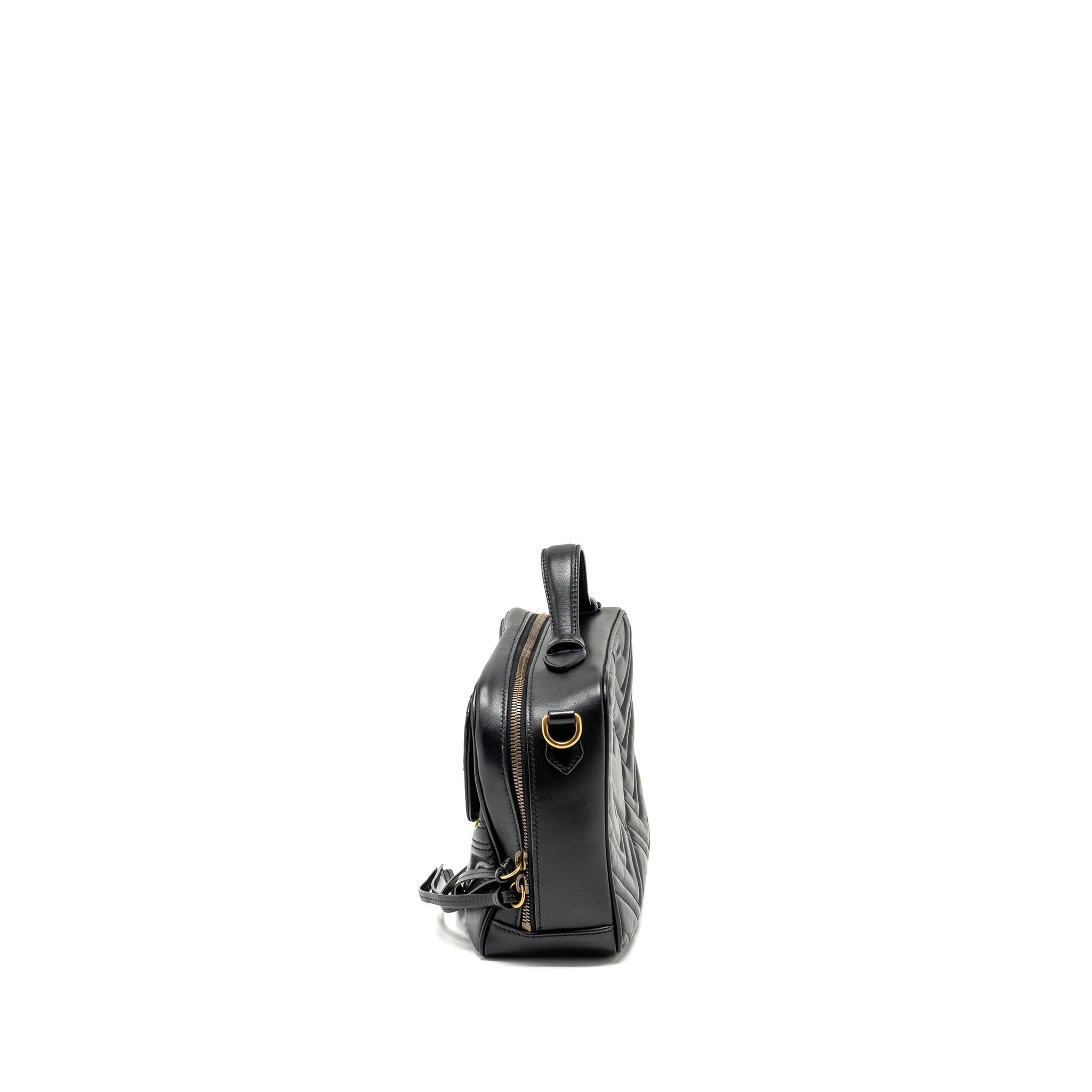 Gucci GG Marmont Zip Around Top handle camera bag calfskin black
