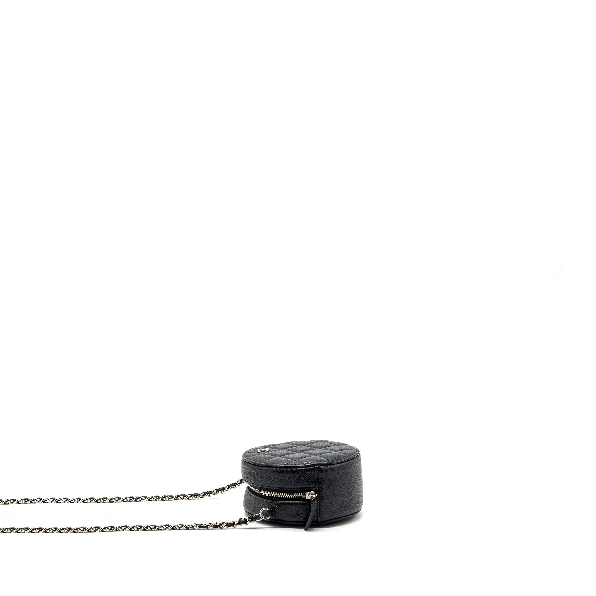 Chanel round sip clutch with chain caviar black