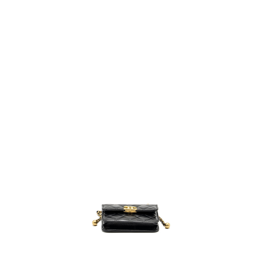 Chanel 21A Gold Crush Mini Flap Clutch with Adjustable Chain Calfskin Black