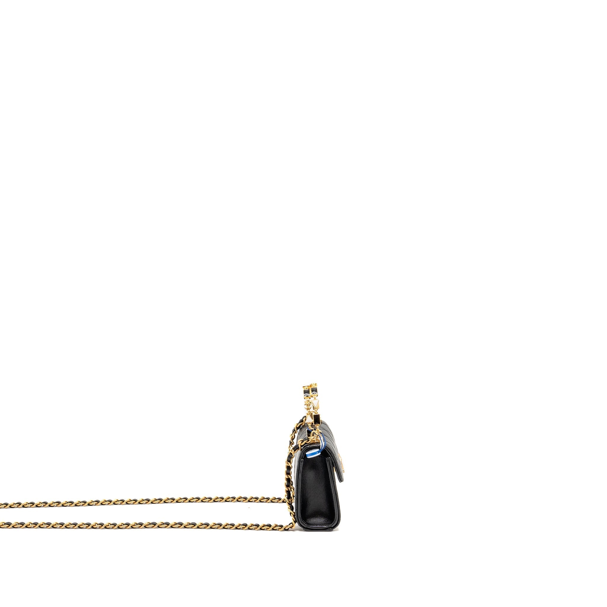 Chanel Detailed Top Handle Mini Clutch with Chain Lambskin Black  (Microchip)