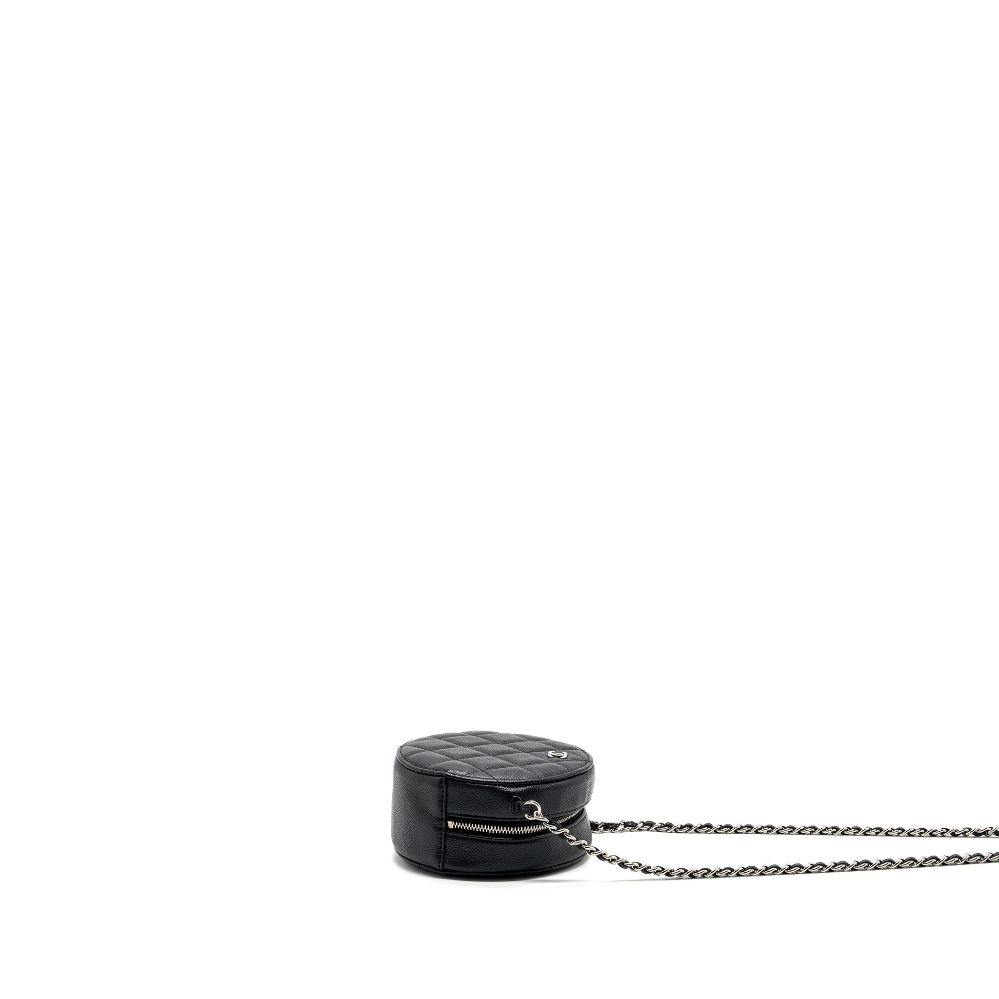Chanel round sip clutch with chain caviar black