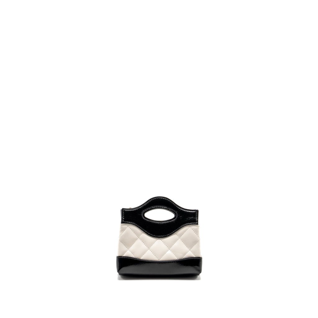 Chanel 31 Nano Clutch with Chain Shiny Lambskin White/Black L (Microchip)