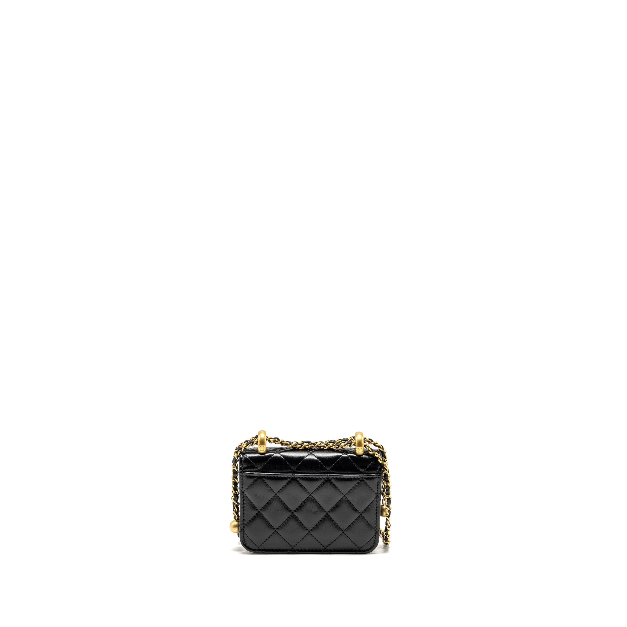 Chanel 21A Gold Crush Mini Flap Clutch with Adjustable Chain Calfskin Black