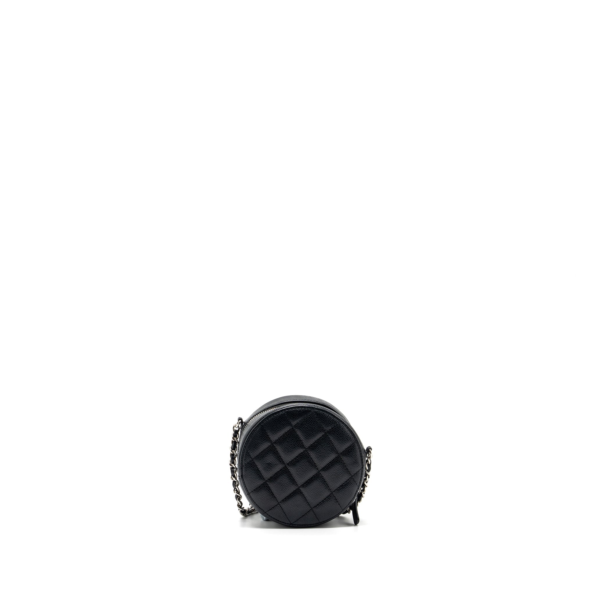 Chanel round sip clutch with chain caviar black