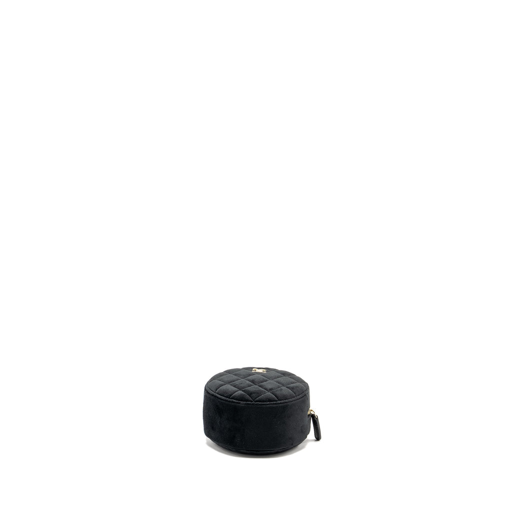 Chanel Pearl Crush Round Clutch Quilted Velvet Black L