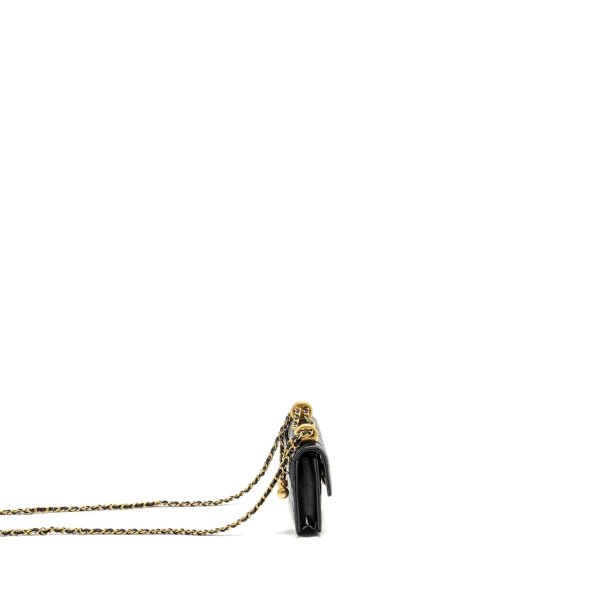Chanel 21A Gold Crush Mini Flap Clutch with Adjustable Chain Calfskin Black