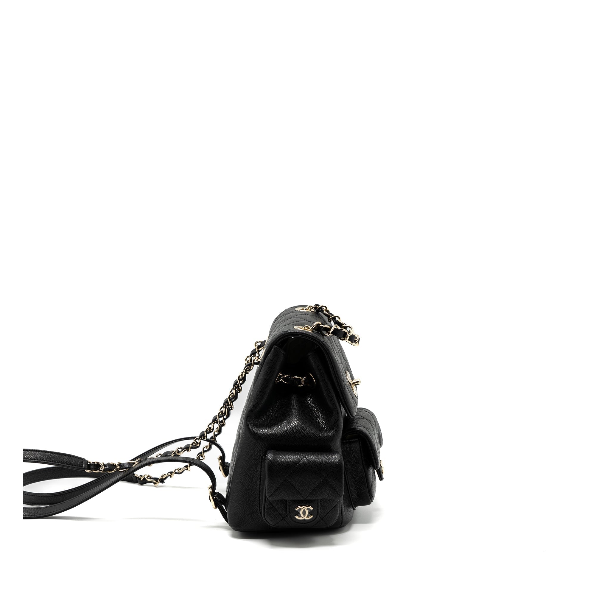 Chanel 23k Triple Pocket Backpack Caviar Black L(Microchip)
