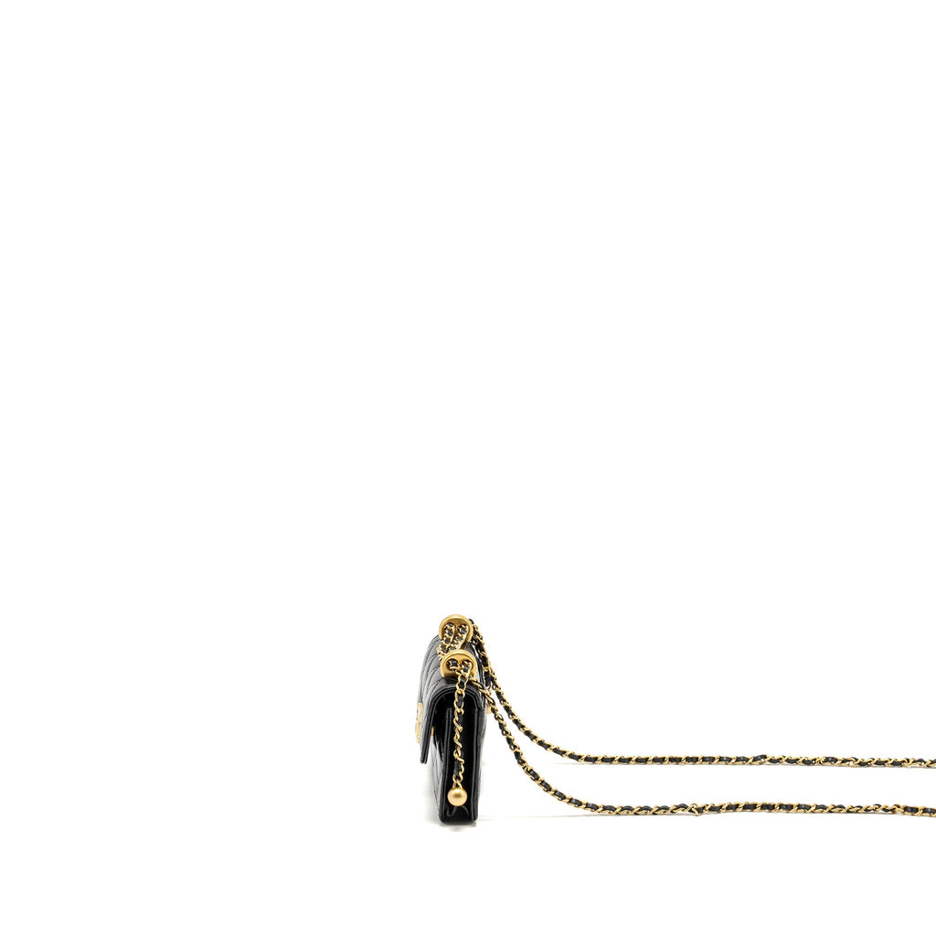 Chanel 21A Gold Crush Mini Flap Clutch with Adjustable Chain Calfskin Black