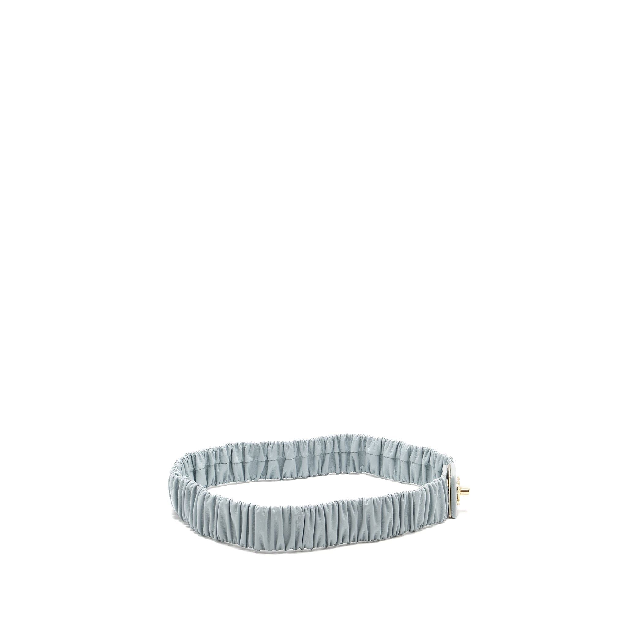 Chanel Size 75 CC Logo Belt Calfskin Light Blue Light Gold Tone
