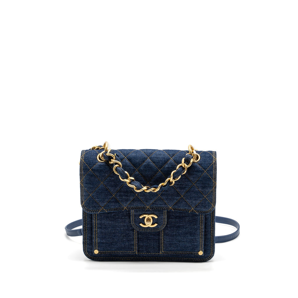 Chanel 23S Flap Backpack Denim Blue Brushed  (Microchip)