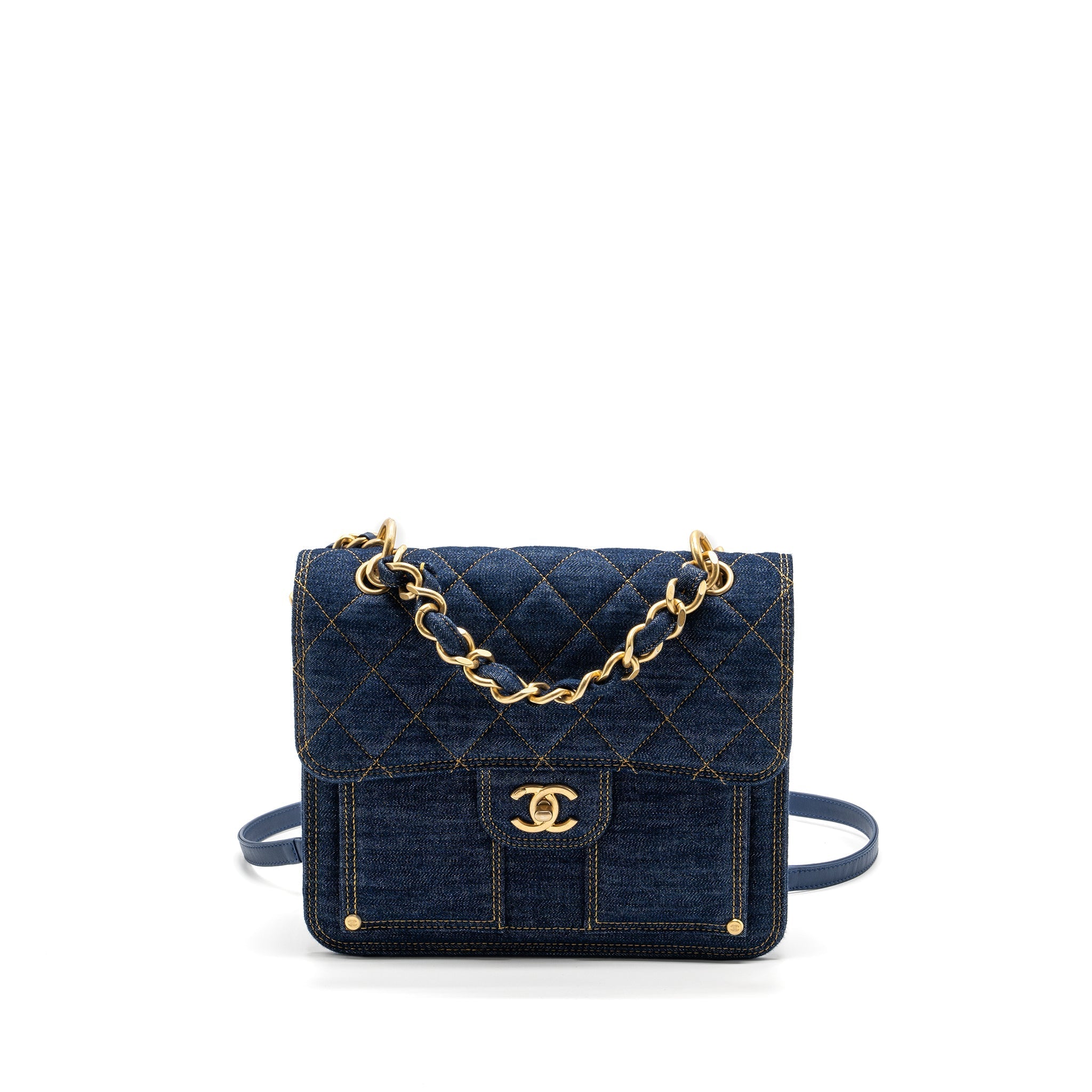 Chanel 23S Flap Backpack Denim Blue Brushed  (Microchip)