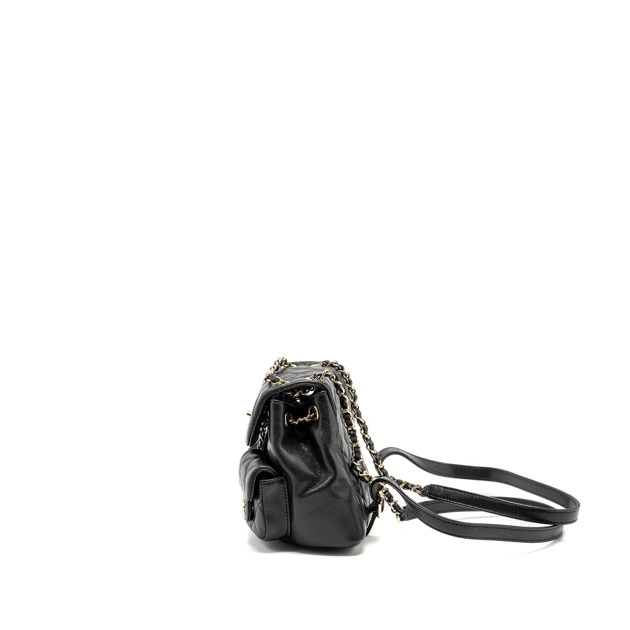 CHANEL 24A Mini Duma Backpack Grained Calfskin Black L (Microchip)
