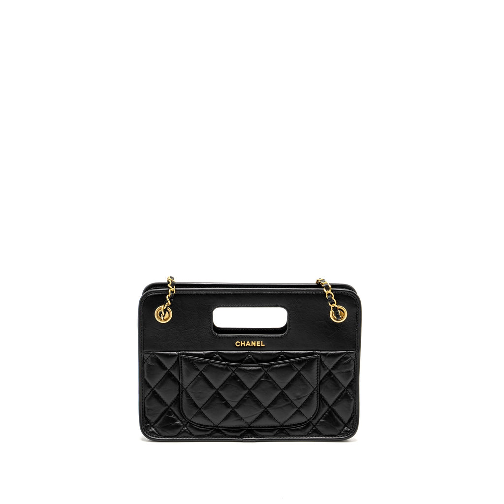 Chanel 23S Clutch Bag With Chain Calfskin Black Brush  (microchip)