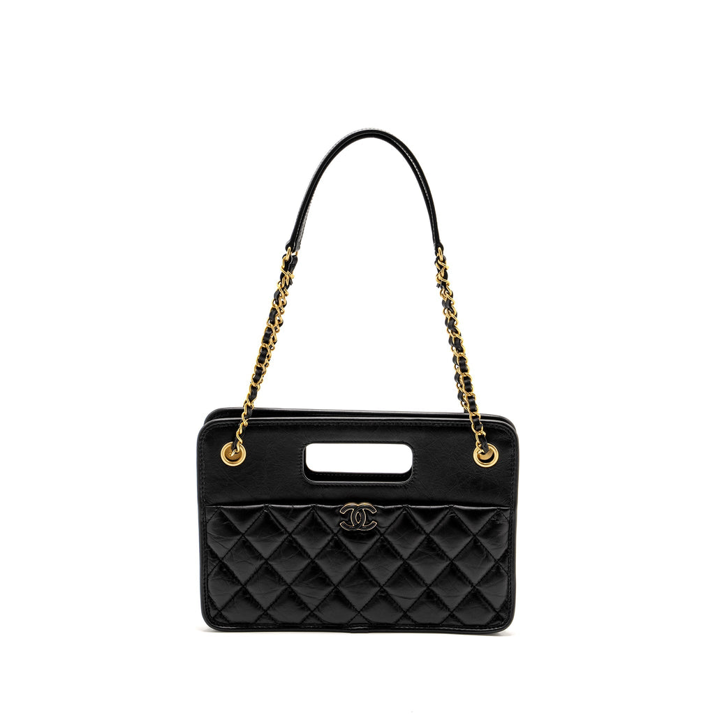 Chanel 23S Clutch Bag With Chain Calfskin Black Brush  (microchip)
