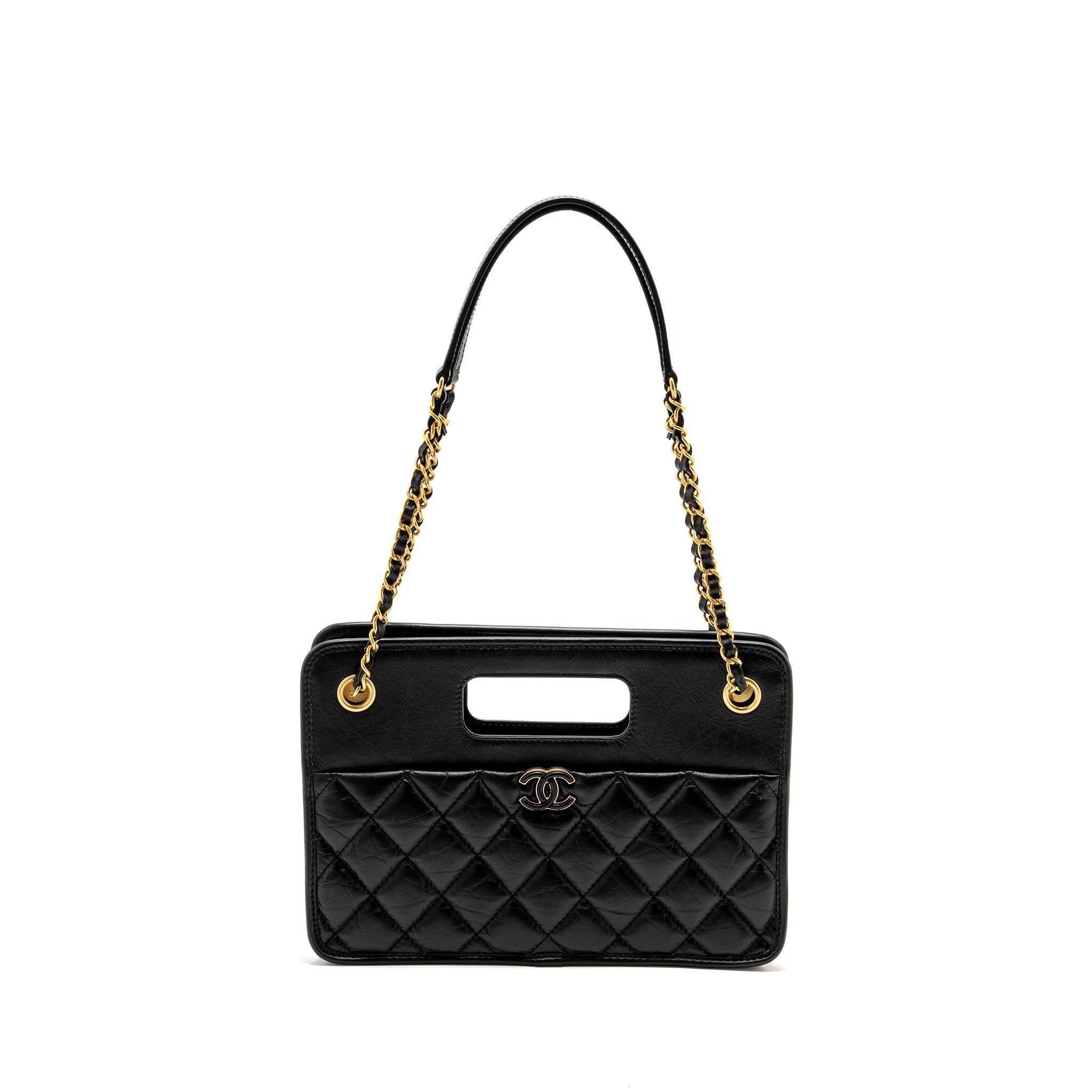 Chanel 23S Clutch Bag With Chain Calfskin Black Brush  (microchip)