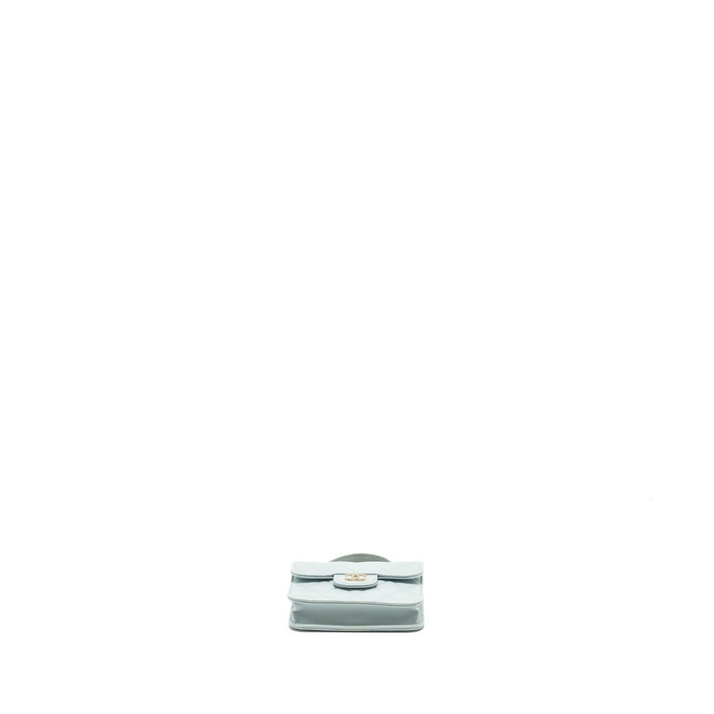 Chanel Top Handle Mini Flap Clutch with Chain Lambskin Light Blue L