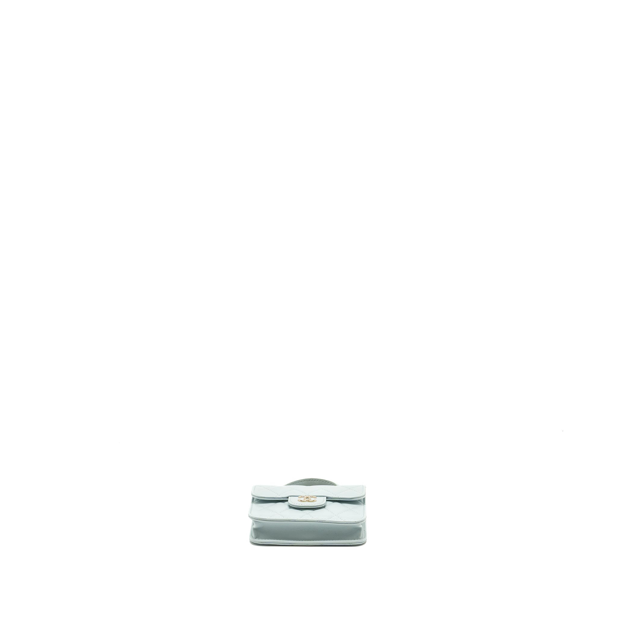 Chanel Top Handle Mini Flap Clutch with Chain Lambskin Light Blue L