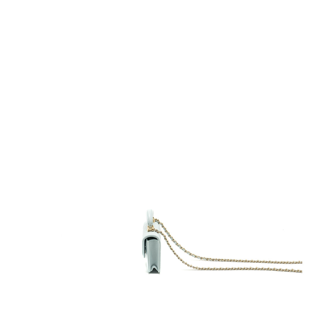 Chanel Top Handle Mini Flap Clutch with Chain Lambskin Light Blue L