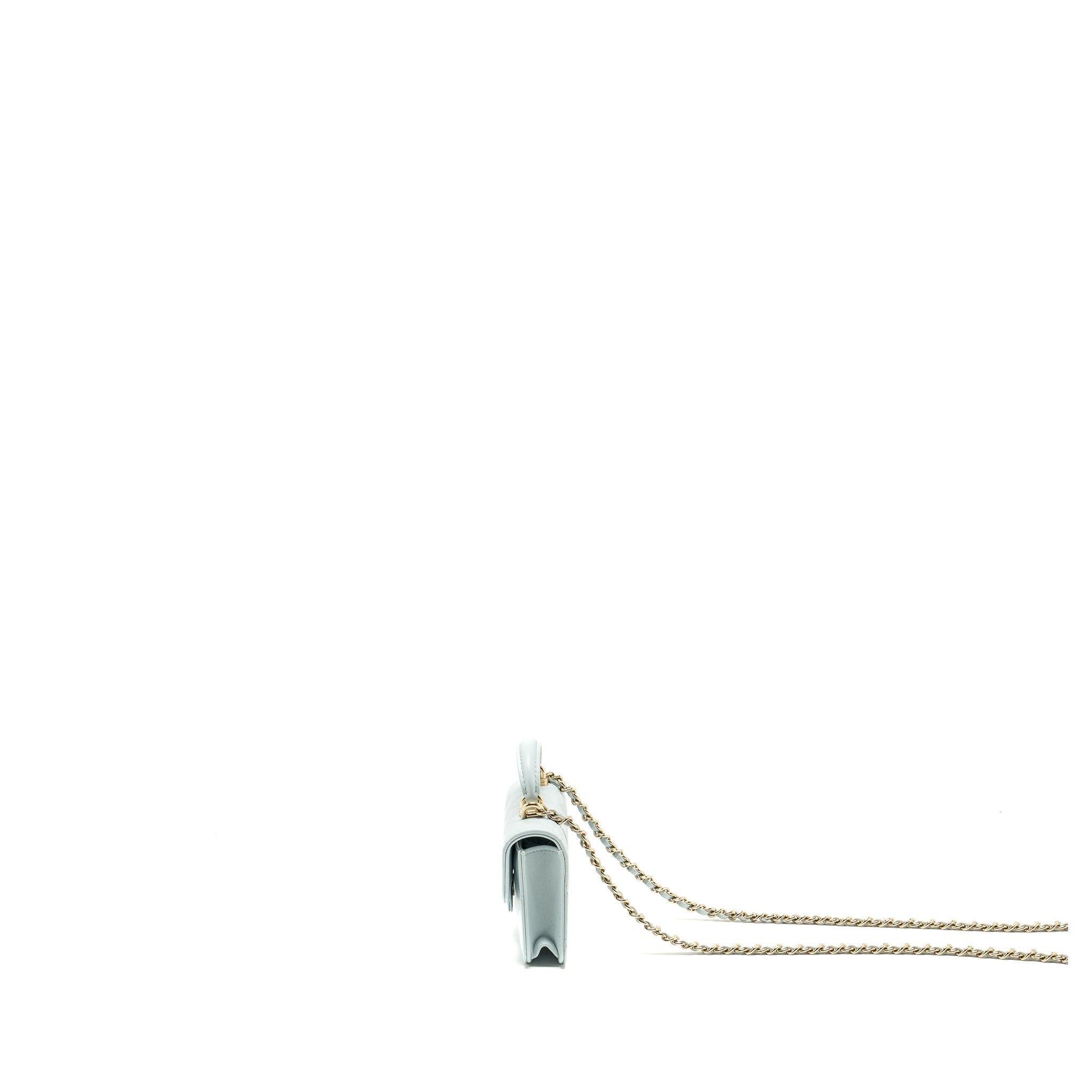 Chanel Top Handle Mini Flap Clutch with Chain Lambskin Light Blue L