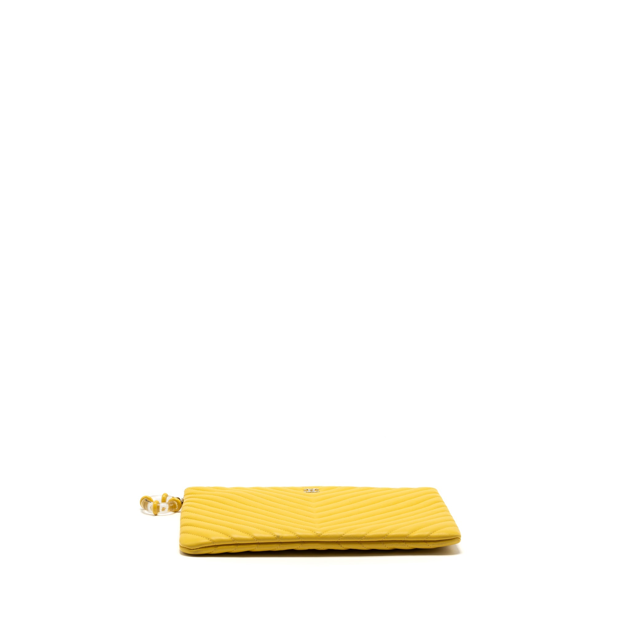 Chanel Chevron zip pouch / clutch lambskin yellow L
