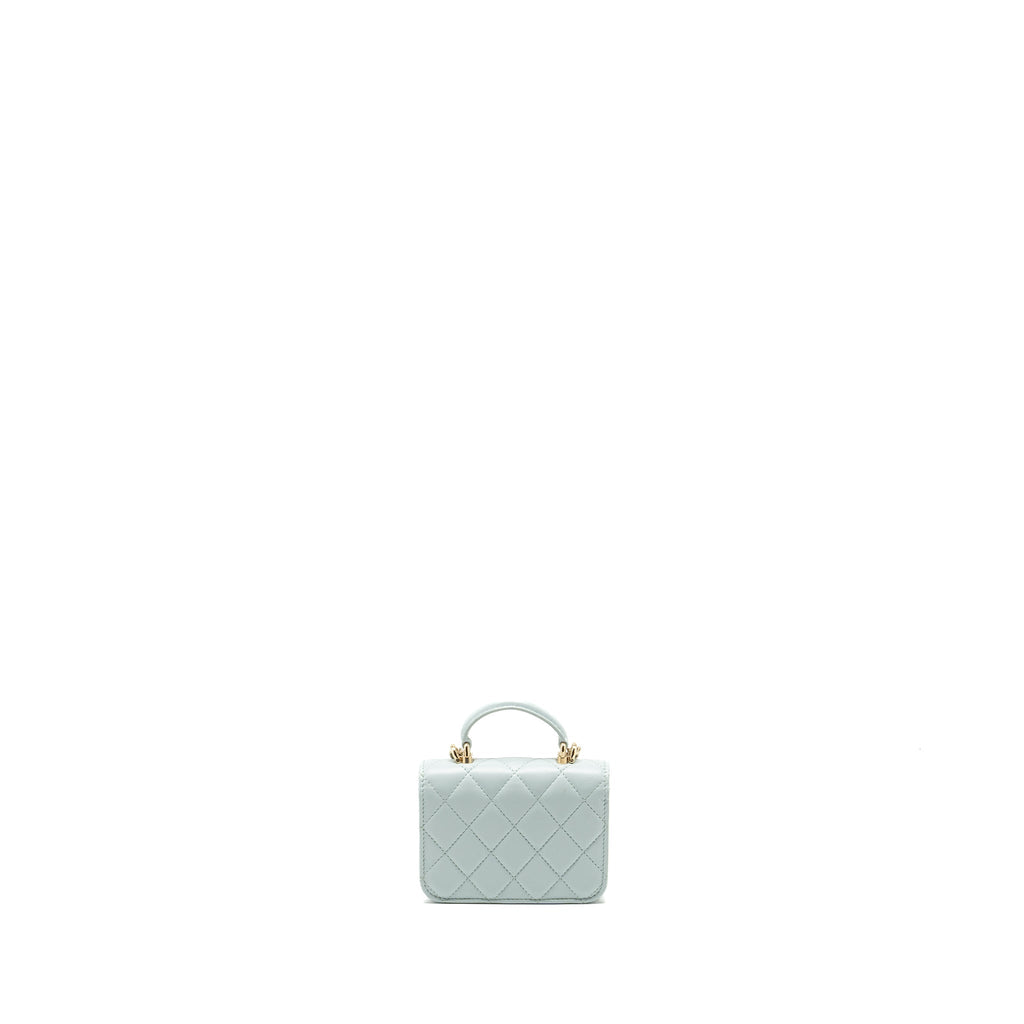 Chanel Top Handle Mini Flap Clutch with Chain Lambskin Light Blue L