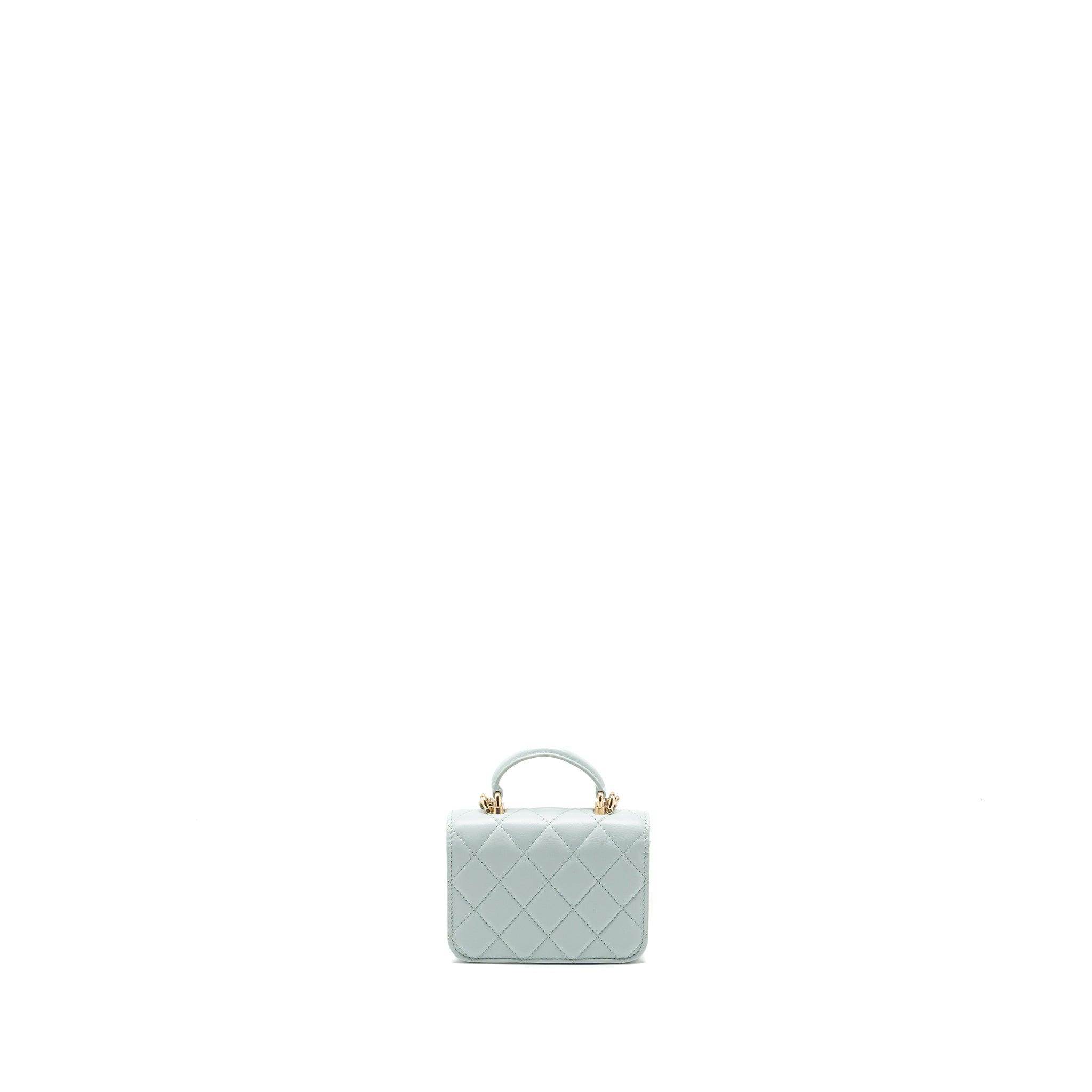 Chanel Top Handle Mini Flap Clutch with Chain Lambskin Light Blue L