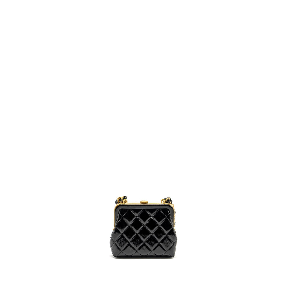 CHANEL 24A Bowknot Clutch With Chain Patent Crumpled lambskin/Shiny Lambskin Black/Pink  (Microchip)