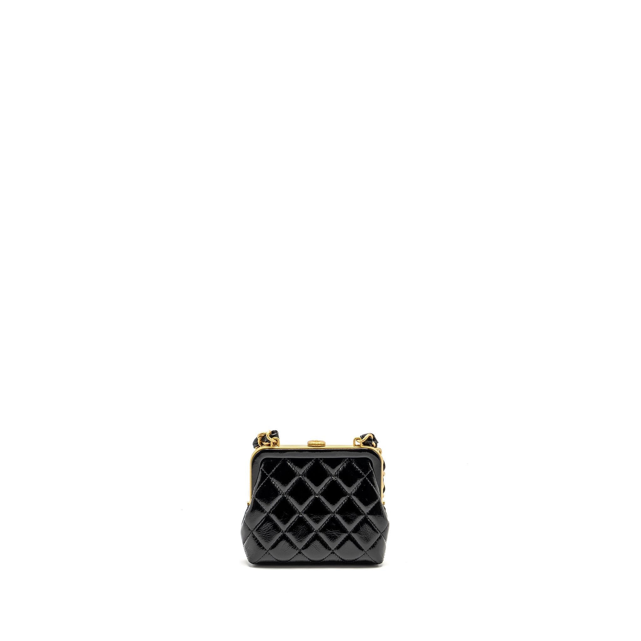 CHANEL 24A Bowknot Clutch With Chain Patent Crumpled lambskin/Shiny Lambskin Black/Pink  (Microchip)