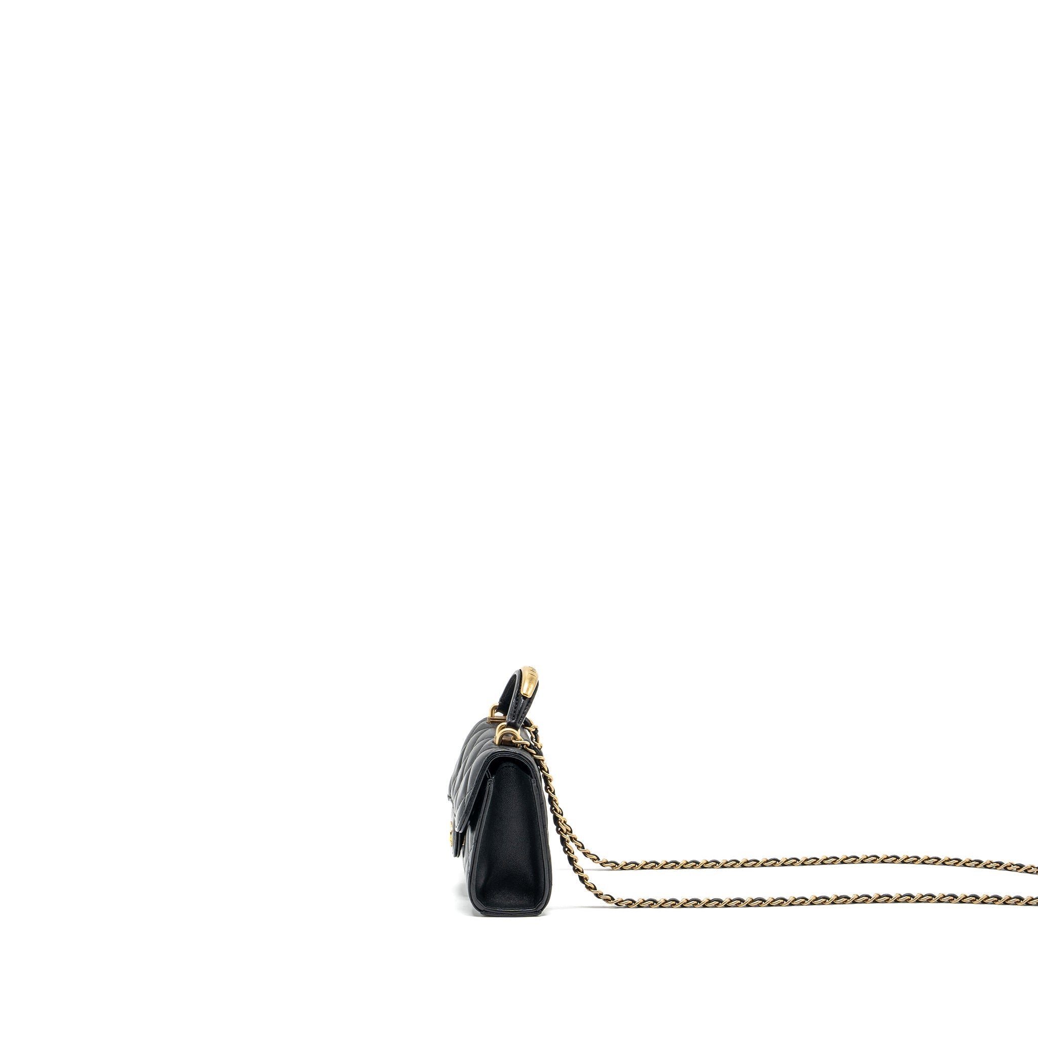 Chanel 22B Top Handle Mini Flap Clutch Lambskin black  (Microchip)