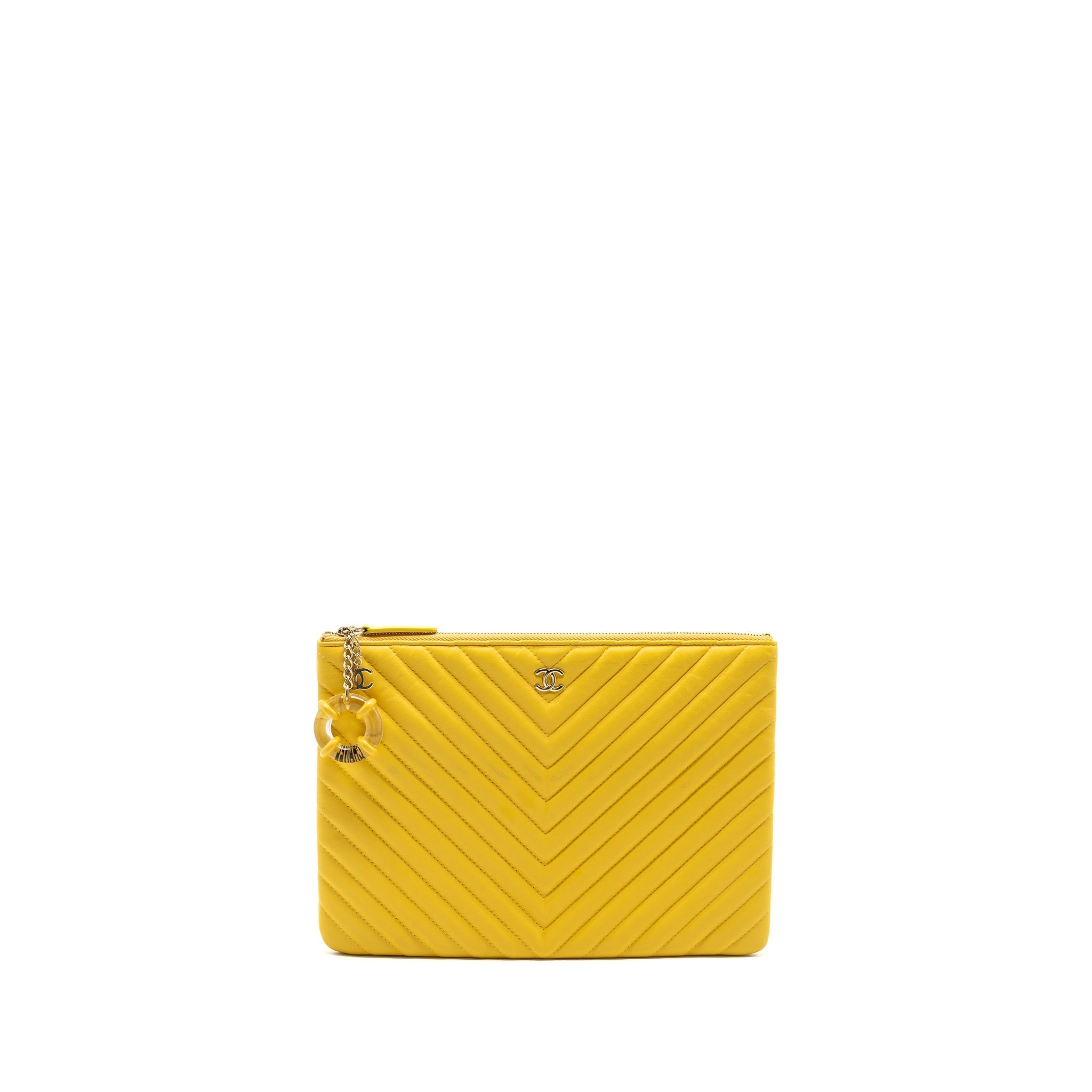Chanel Chevron zip pouch / clutch lambskin yellow L
