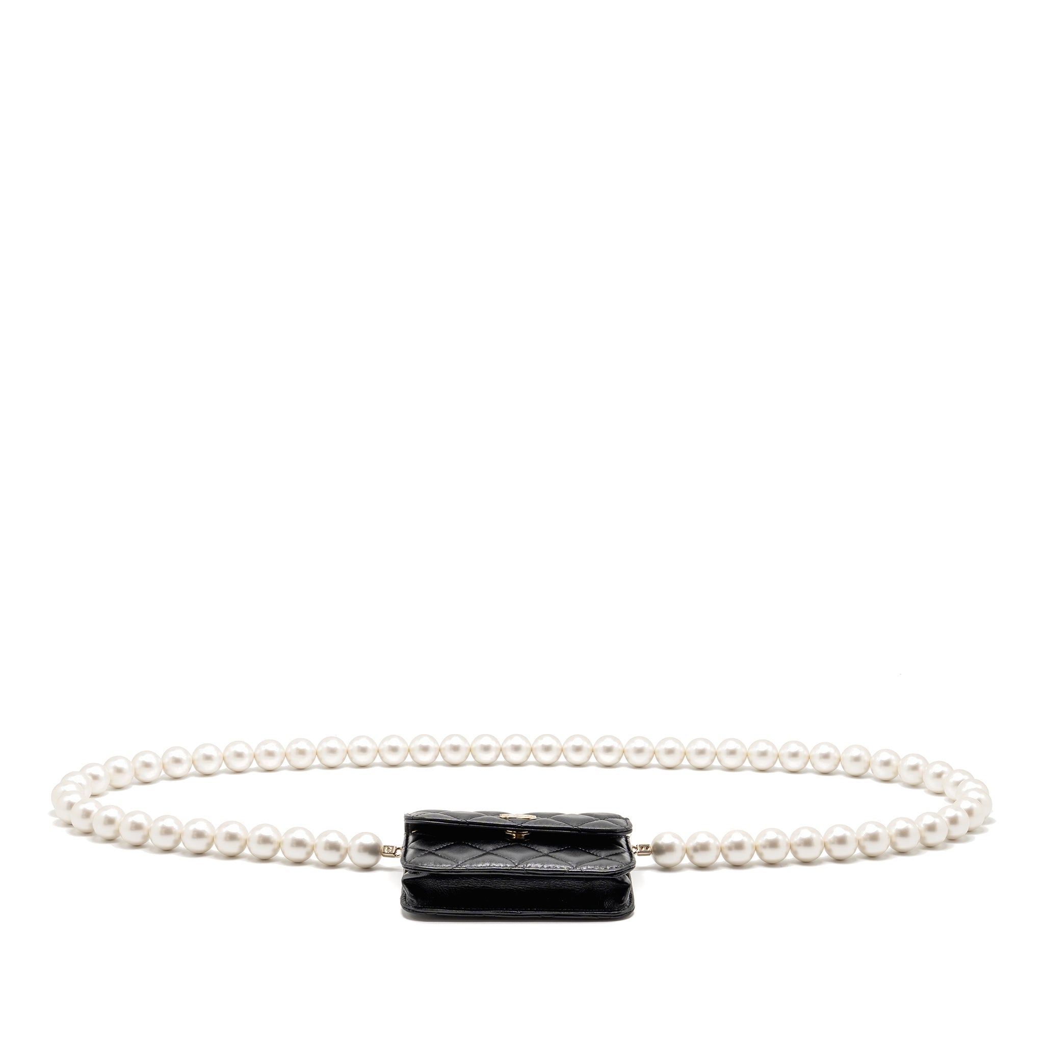Chanel Maxi Pearl Clutch with Chain Lambskin Black
