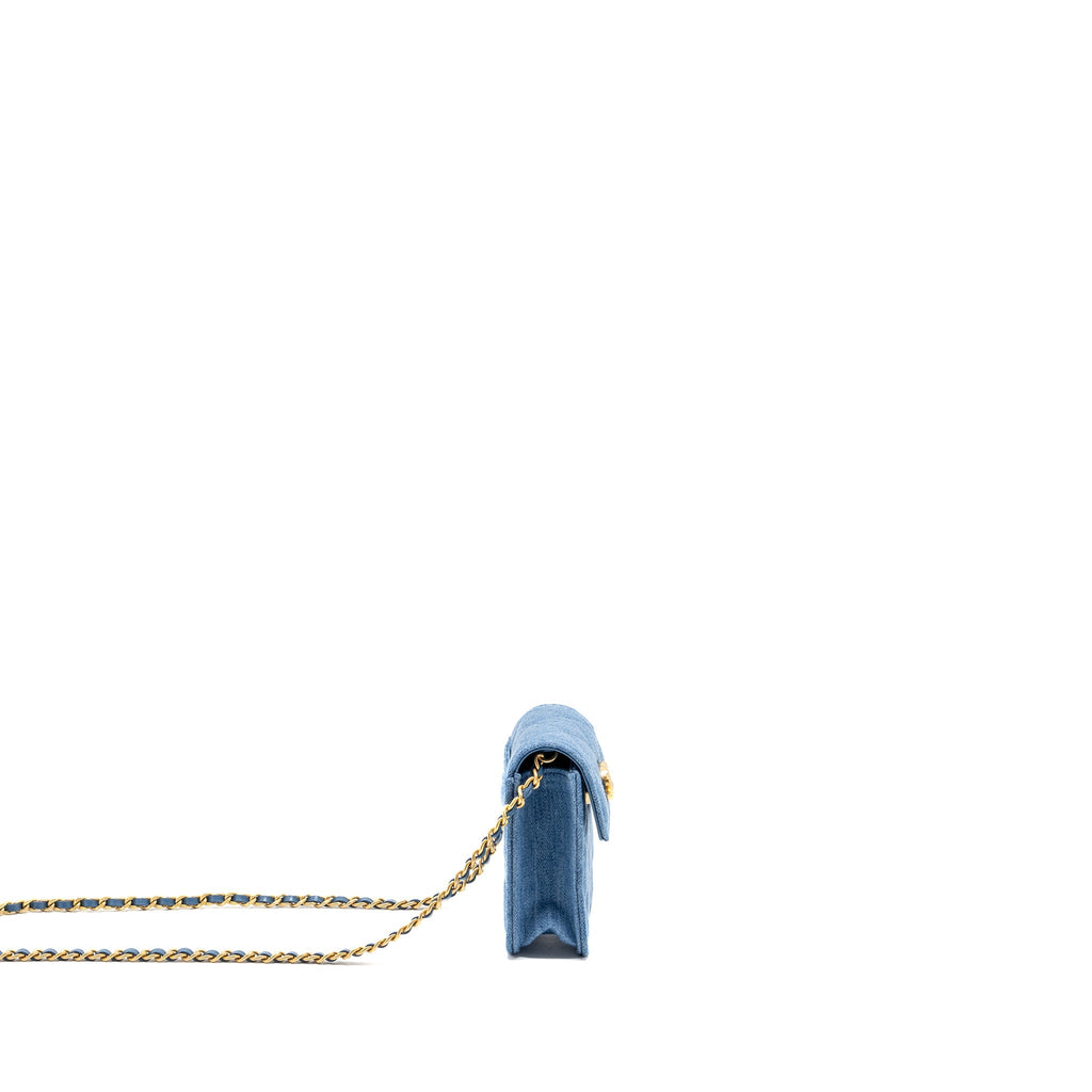 CHANEL Mini Vertical Flap Clutch With Chain Denim Blue  (microchip)
