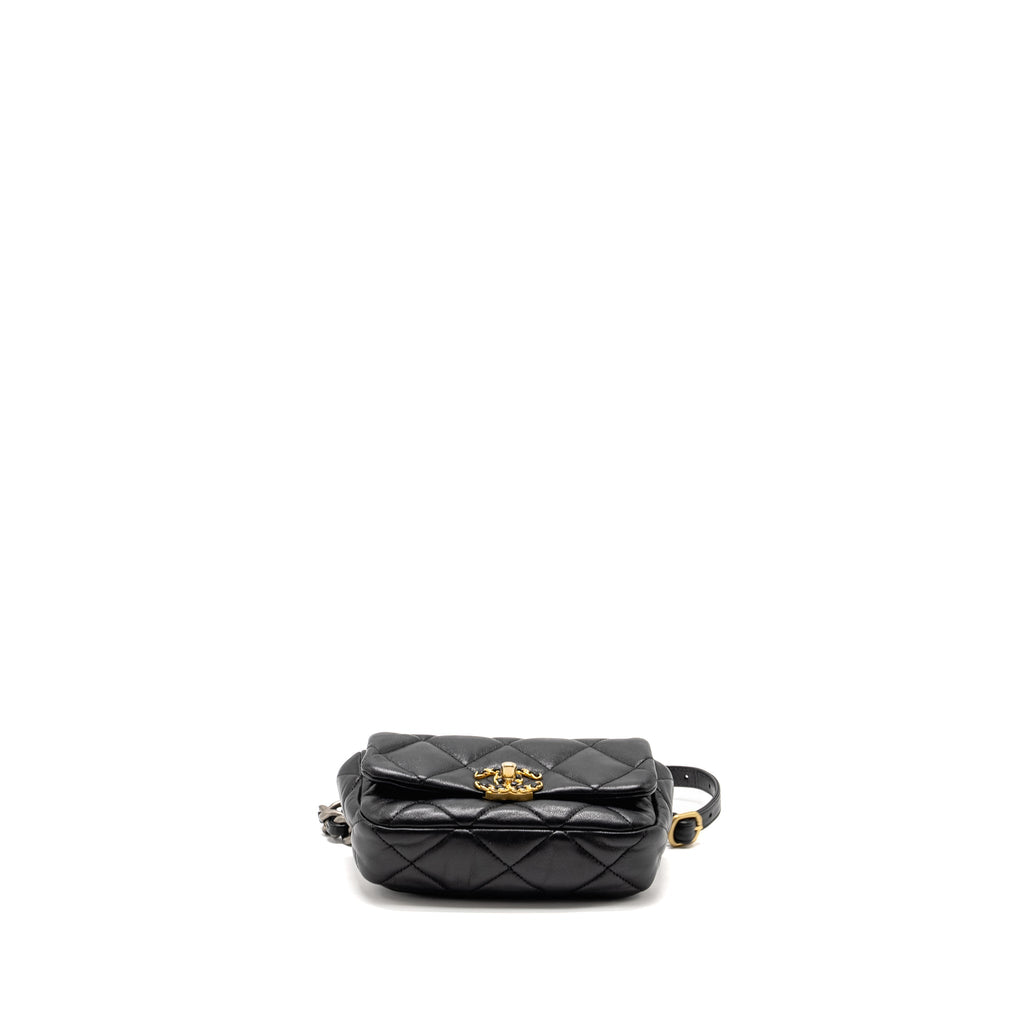 Chanel 19 Quilted Waist Belt Bag Shiny Goatskin Black