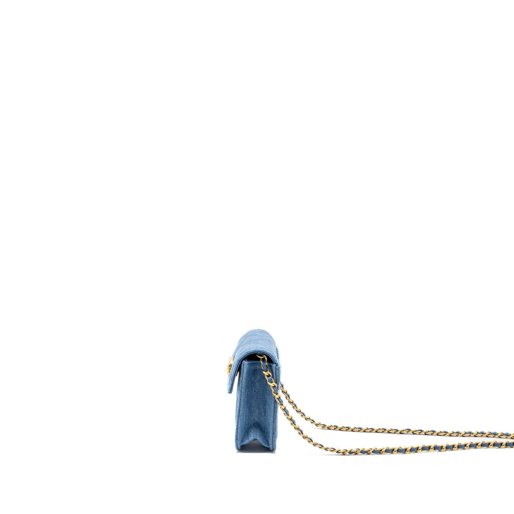 CHANEL Mini Vertical Flap Clutch With Chain Denim Blue  (microchip)