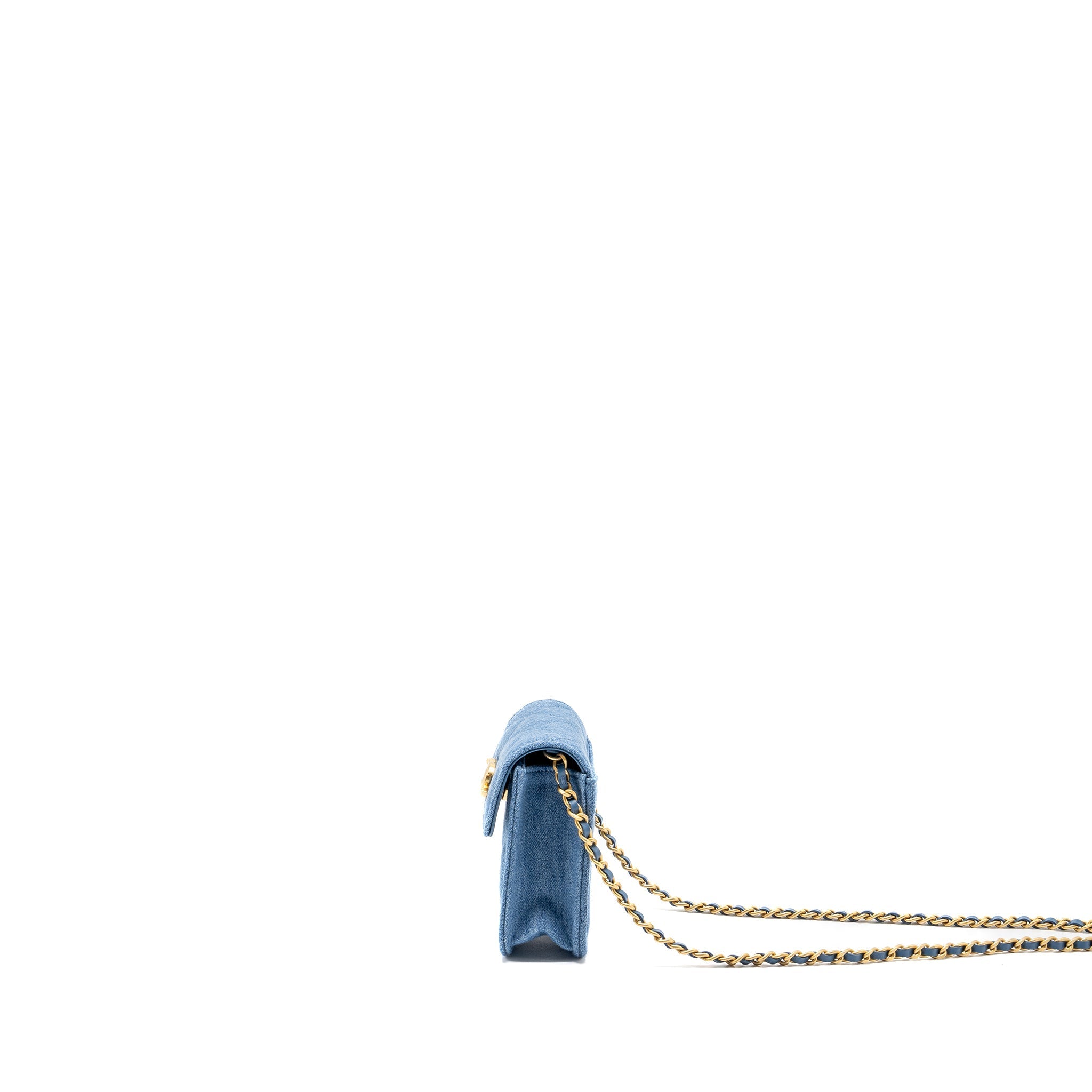 CHANEL Mini Vertical Flap Clutch With Chain Denim Blue  (microchip)