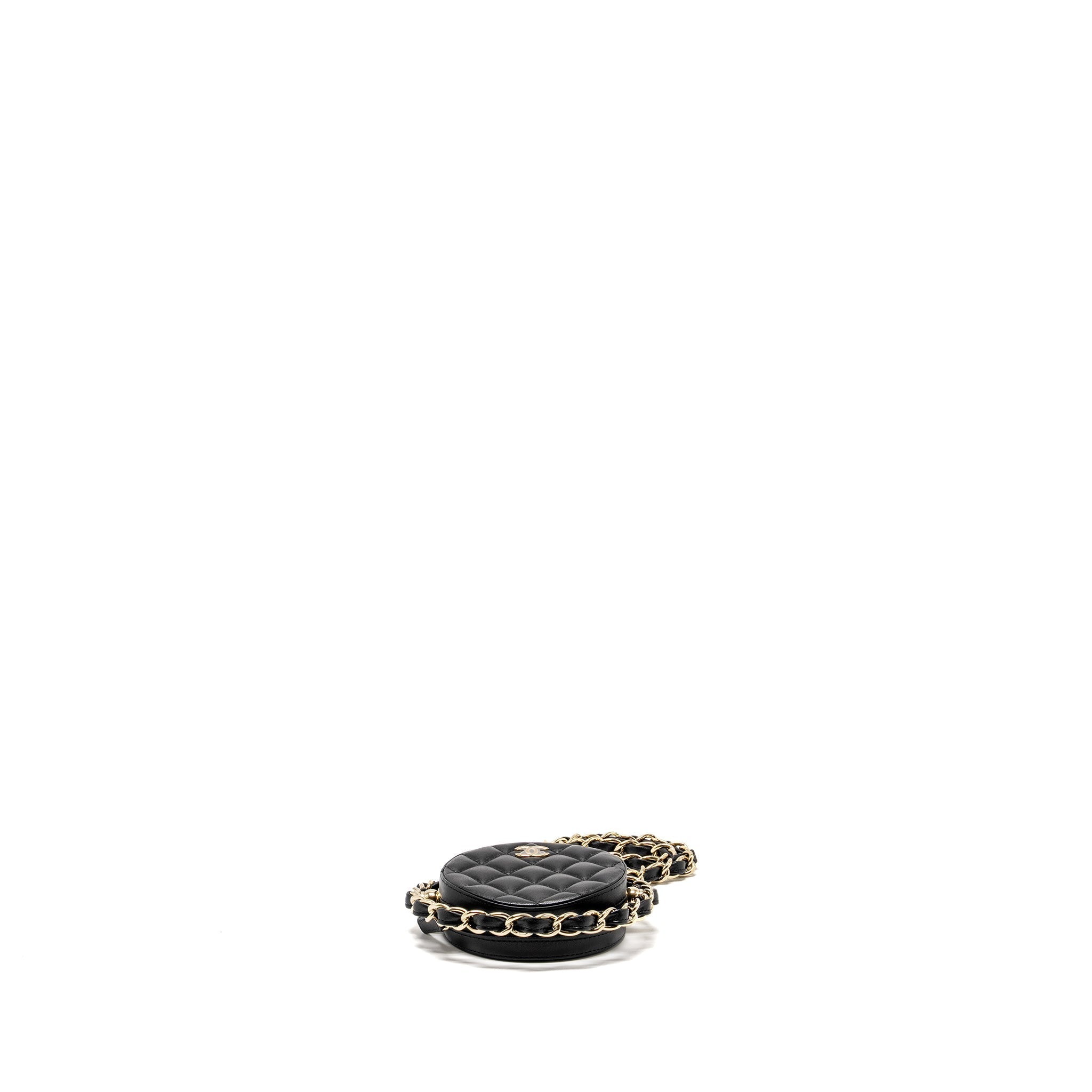 Chanel 22C Round Clutch With Chain Lambskin Black