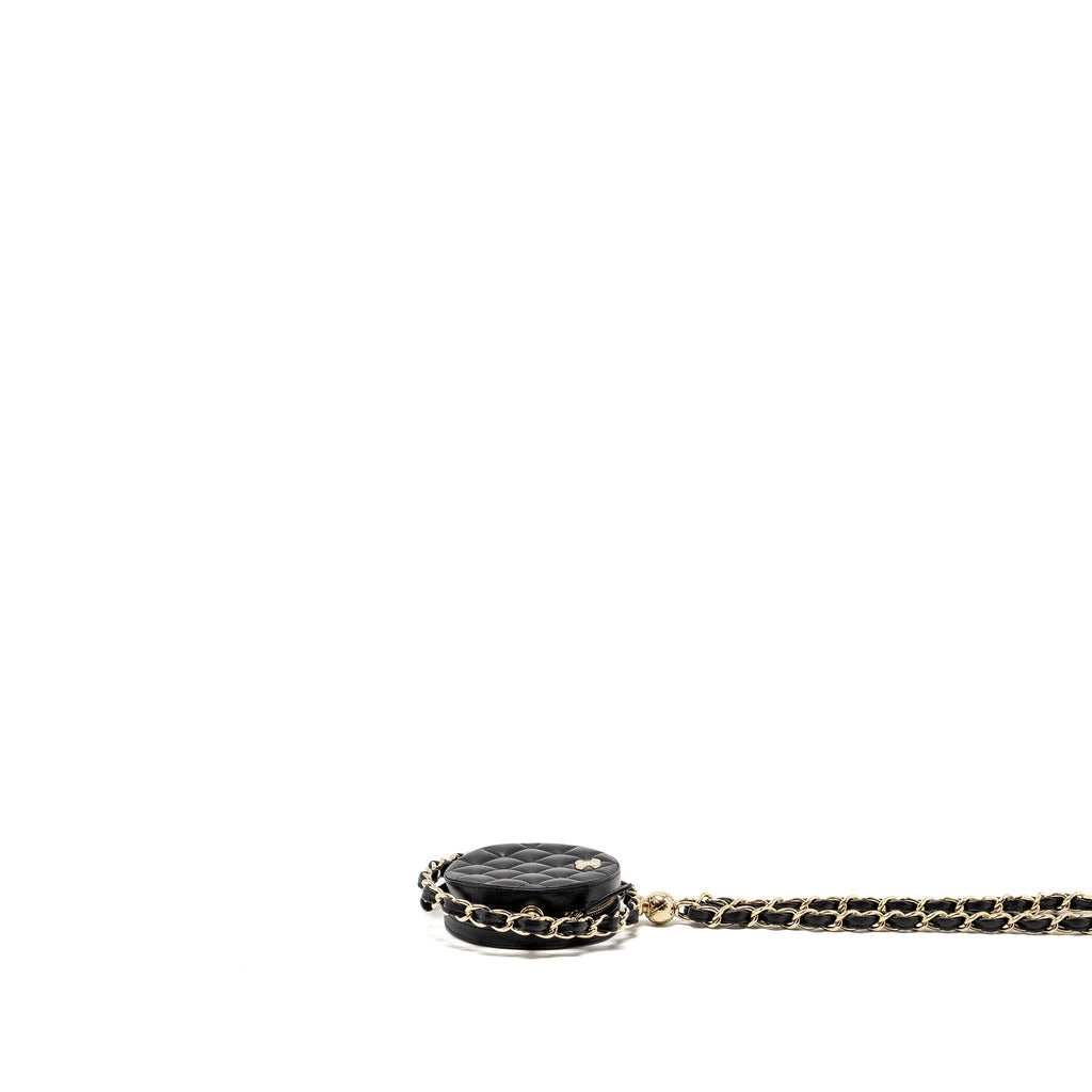 Chanel 22C Round Clutch With Chain Lambskin Black