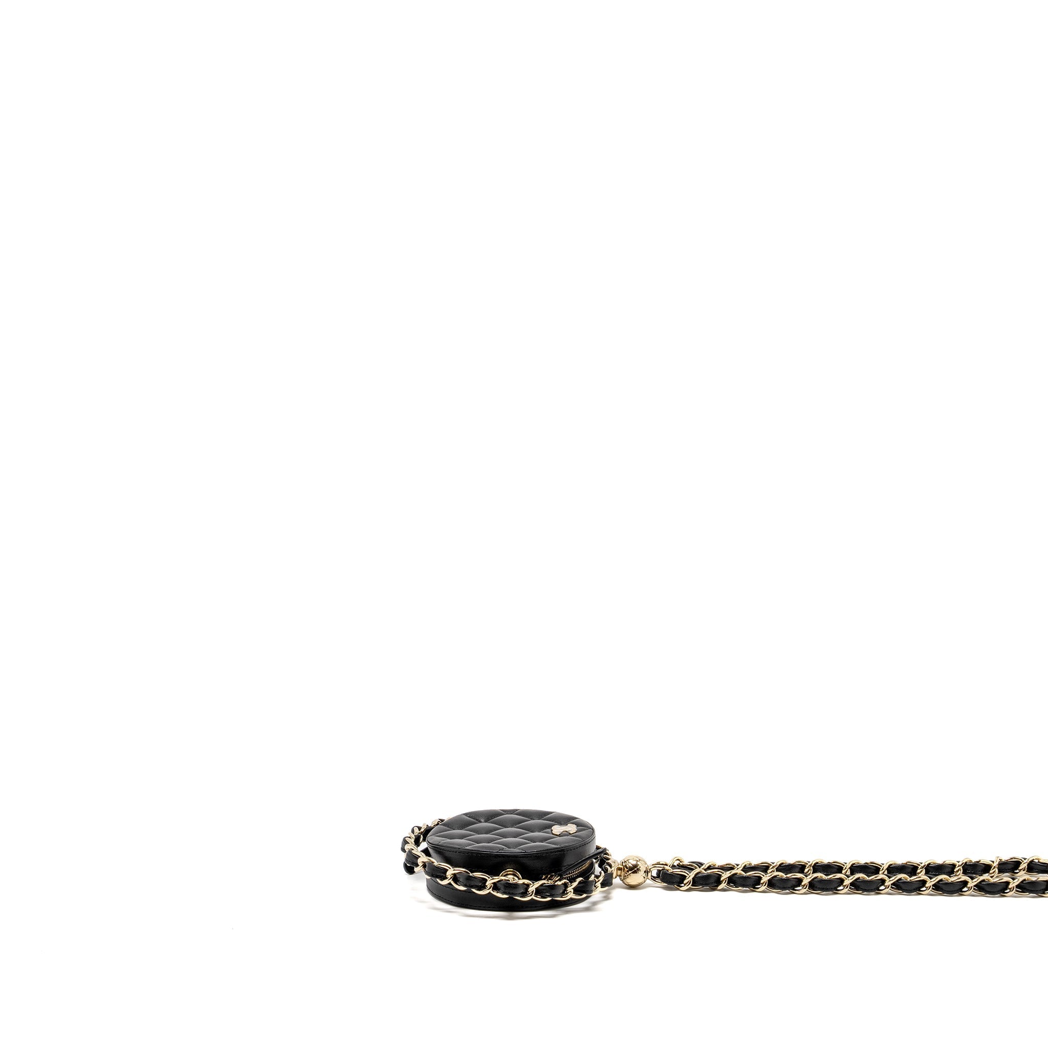 Chanel 22C Round Clutch With Chain Lambskin Black