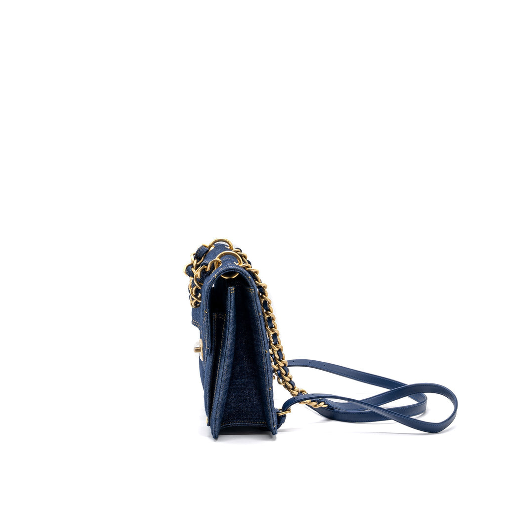Chanel 23S flap backpack denim blue with  (microchip)