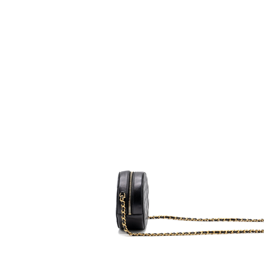 Chanel Limited Edition Charm Round Clutch With Chain Lambskin Black