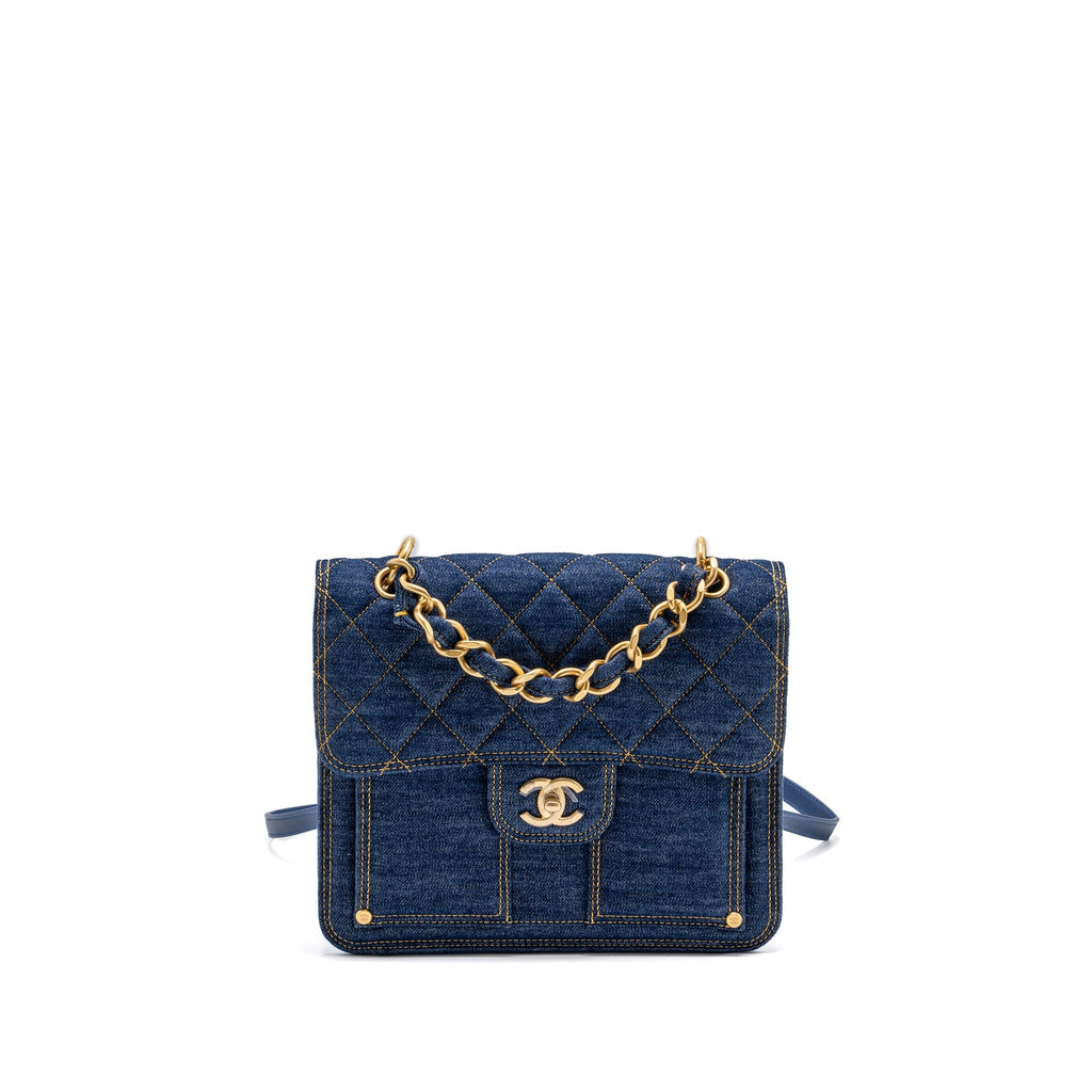 Chanel 23S flap backpack denim blue with  (microchip)