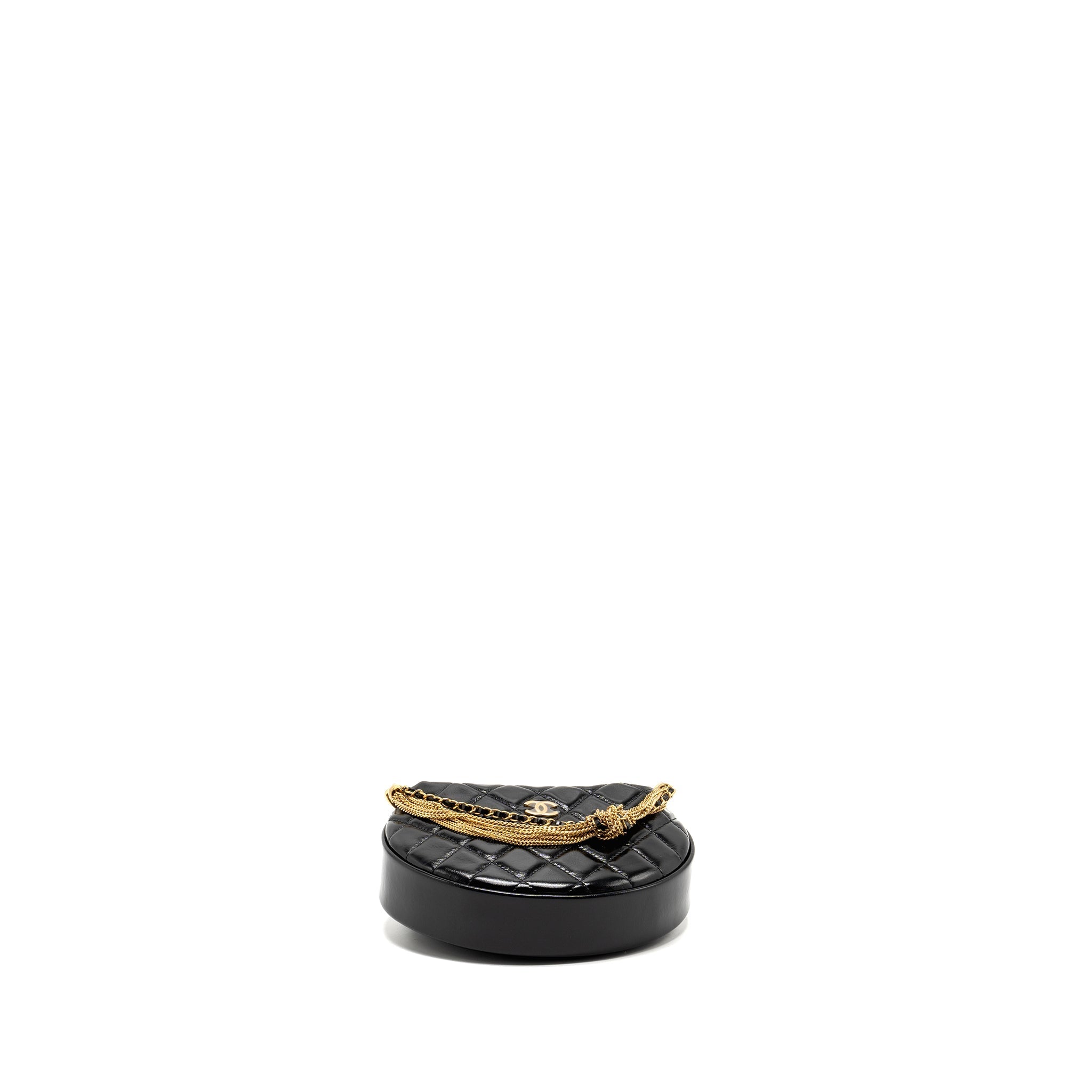 Chanel 21A Round Clutch with Detail Chain Calfskin Black (microchip)