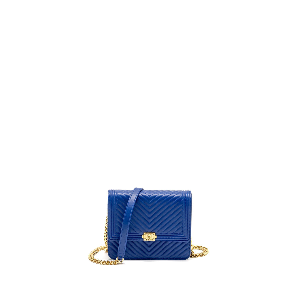 Chanel Boy Clutch with Chain  Chervon Lambskin Blue